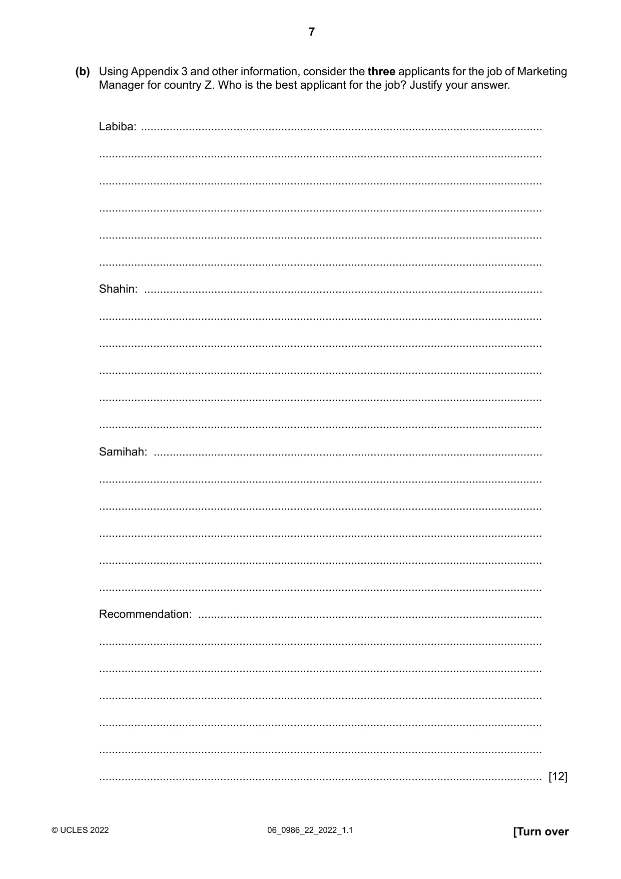 Cambridge IGCSE Business Studies (9-1) 0986 2022 May/June Paper 2 · Variant 2 question paper, page 7 of 12