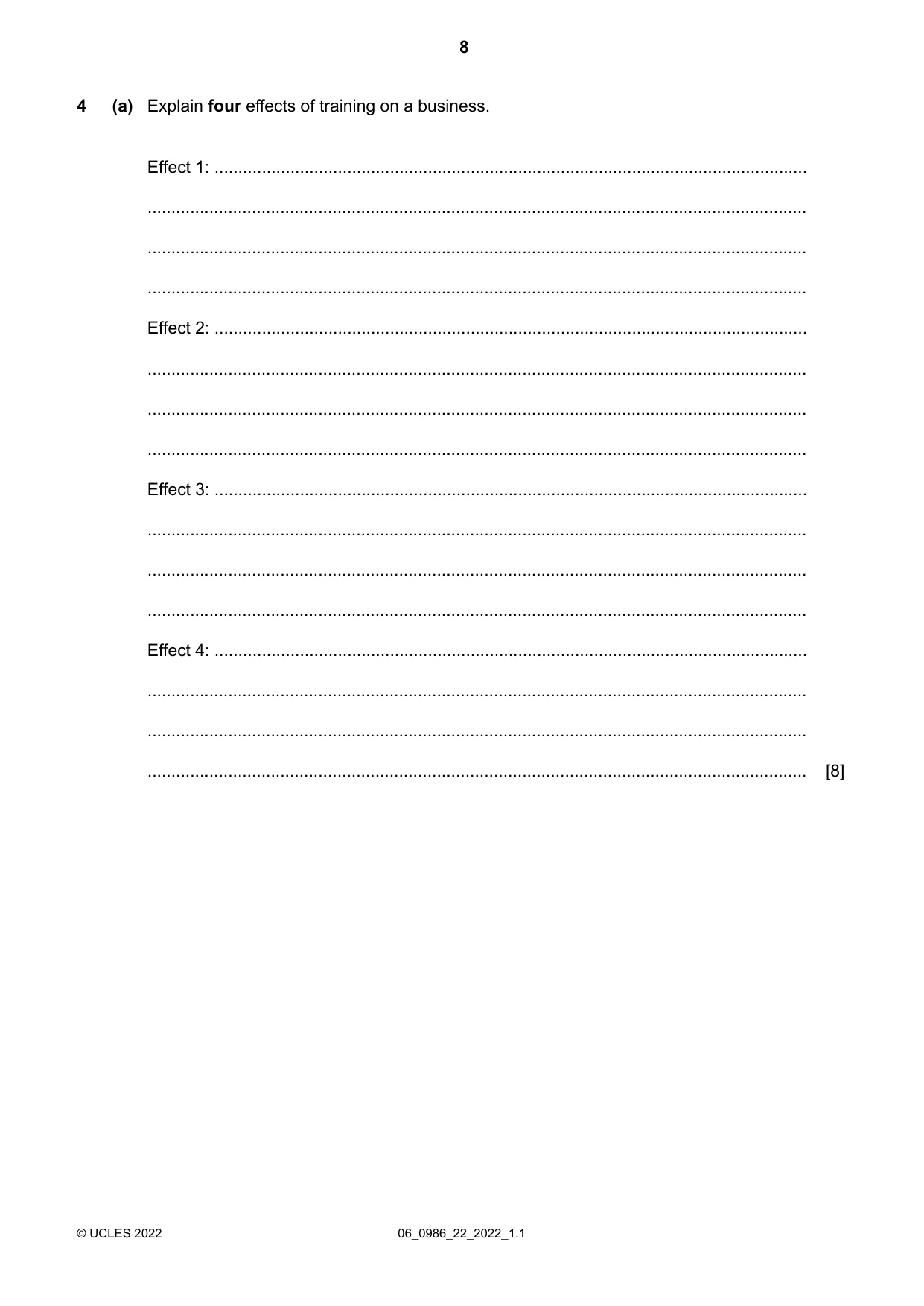 Cambridge IGCSE Business Studies (9-1) 0986 2022 May/June Paper 2 · Variant 2 question paper, page 8 of 12