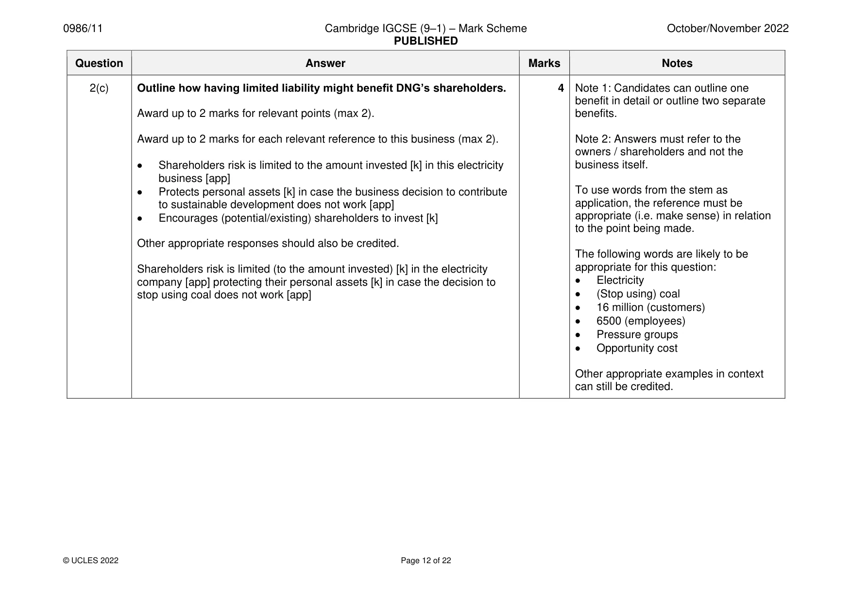 Mark scheme, page 12 of 22