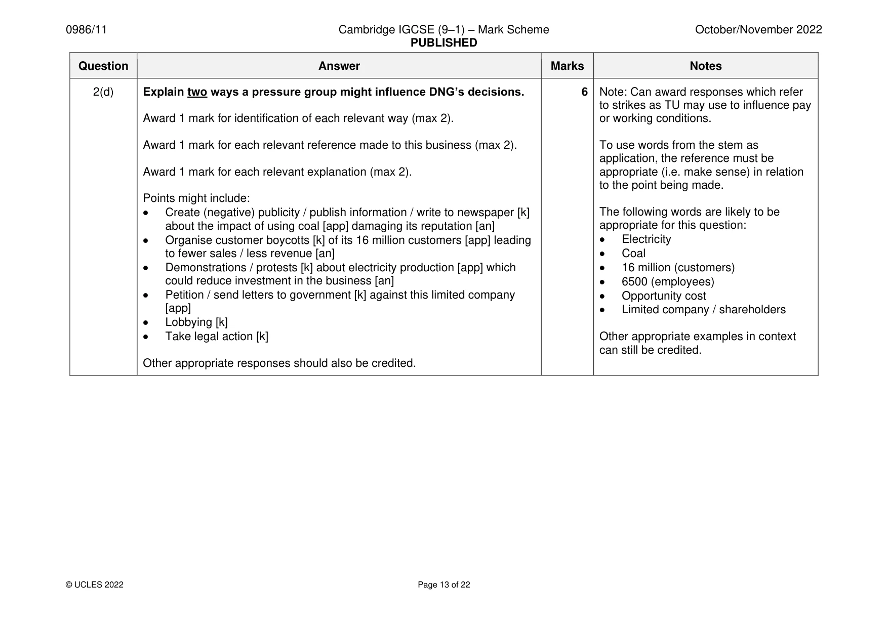 Mark scheme, page 13 of 22