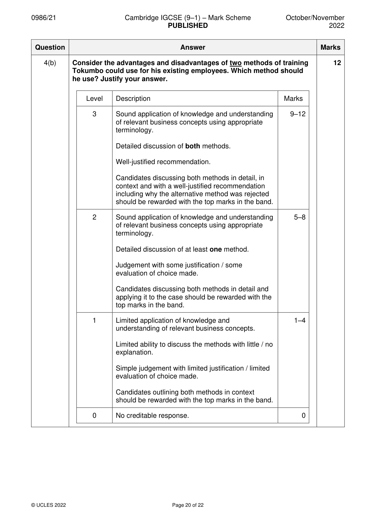 Mark scheme, page 20 of 22
