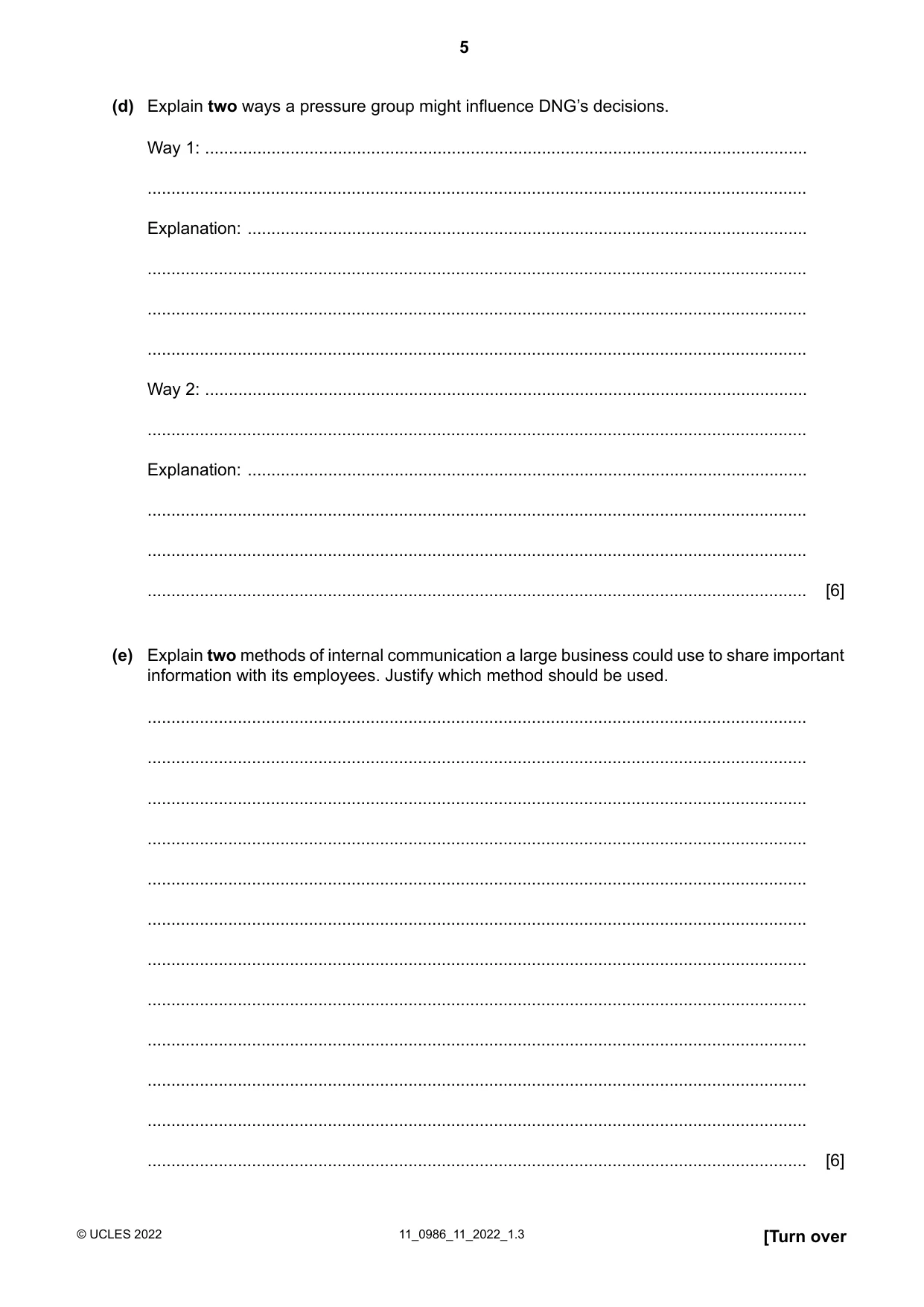 Cambridge IGCSE Business Studies (9-1) 0986 2022 Oct/Nov Paper 1 · Variant 1 question paper, page 5 of 12