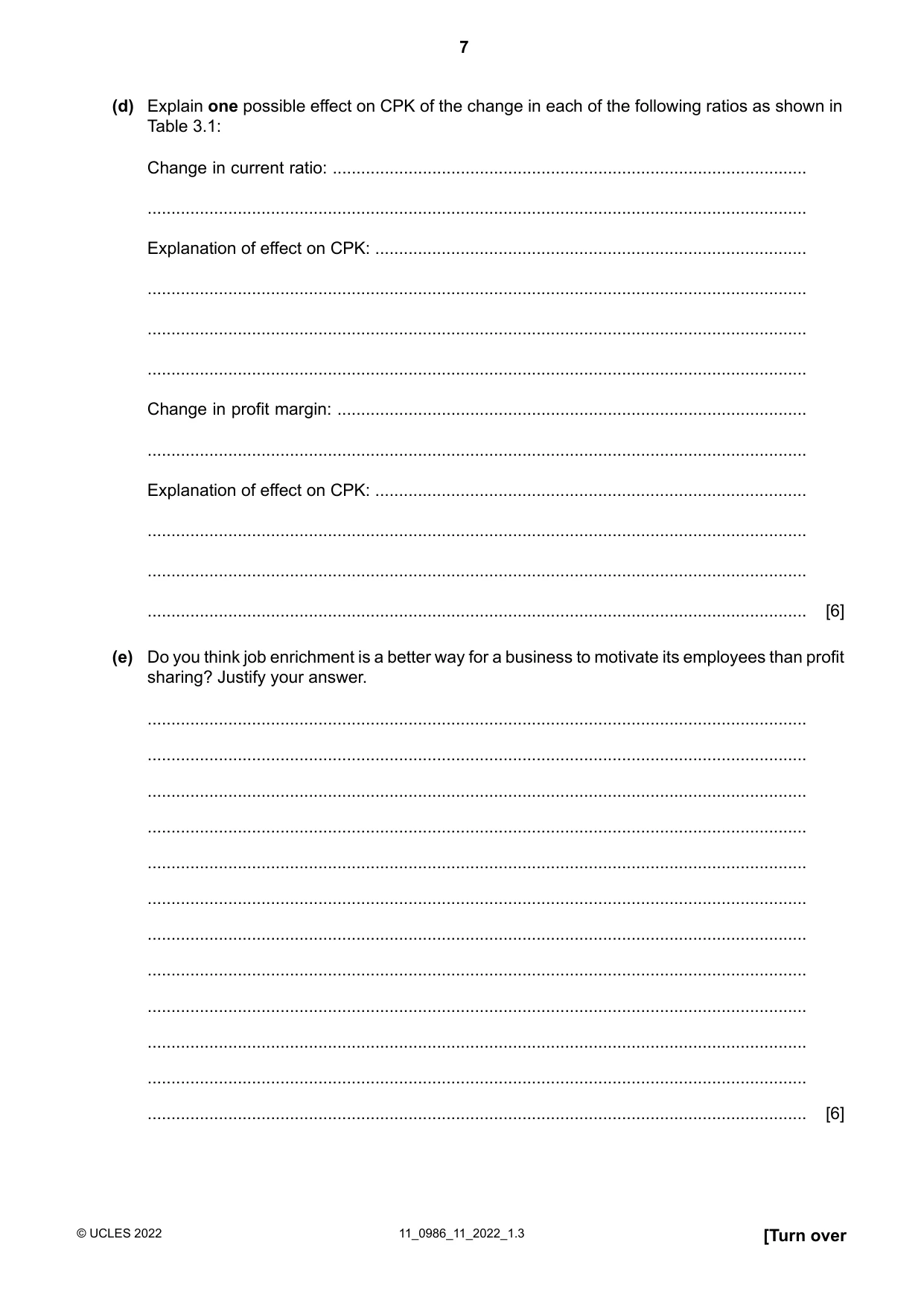 Cambridge IGCSE Business Studies (9-1) 0986 2022 Oct/Nov Paper 1 · Variant 1 question paper, page 7 of 12