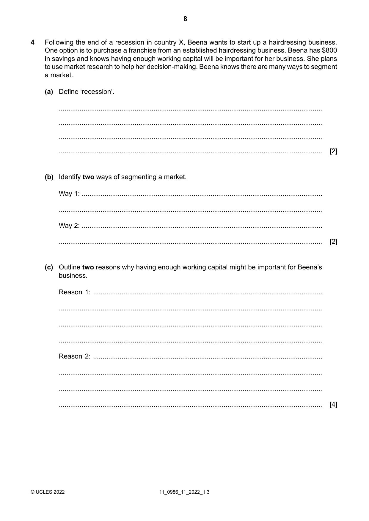 Cambridge IGCSE Business Studies (9-1) 0986 2022 Oct/Nov Paper 1 · Variant 1 question paper, page 8 of 12