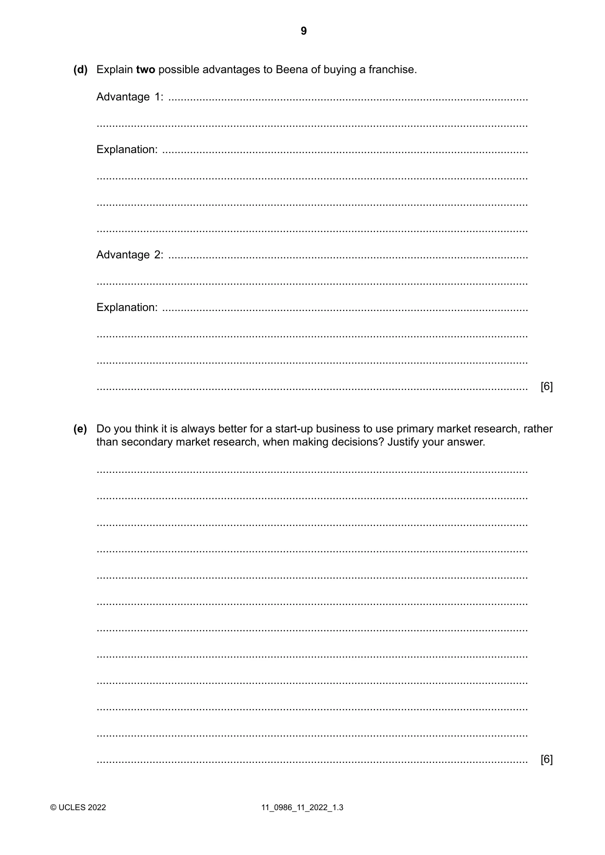 Cambridge IGCSE Business Studies (9-1) 0986 2022 Oct/Nov Paper 1 · Variant 1 question paper, page 9 of 12