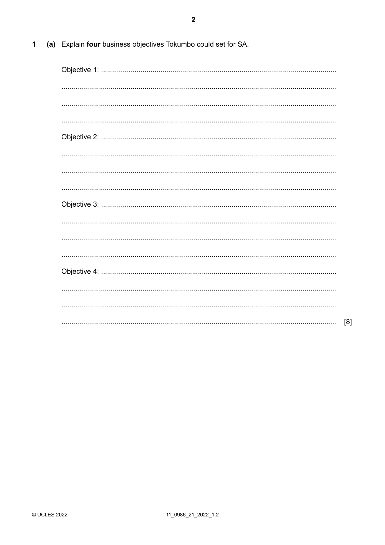 Cambridge IGCSE Business Studies (9-1) 0986 2022 Oct/Nov Paper 2 · Variant 1 question paper, page 2 of 12