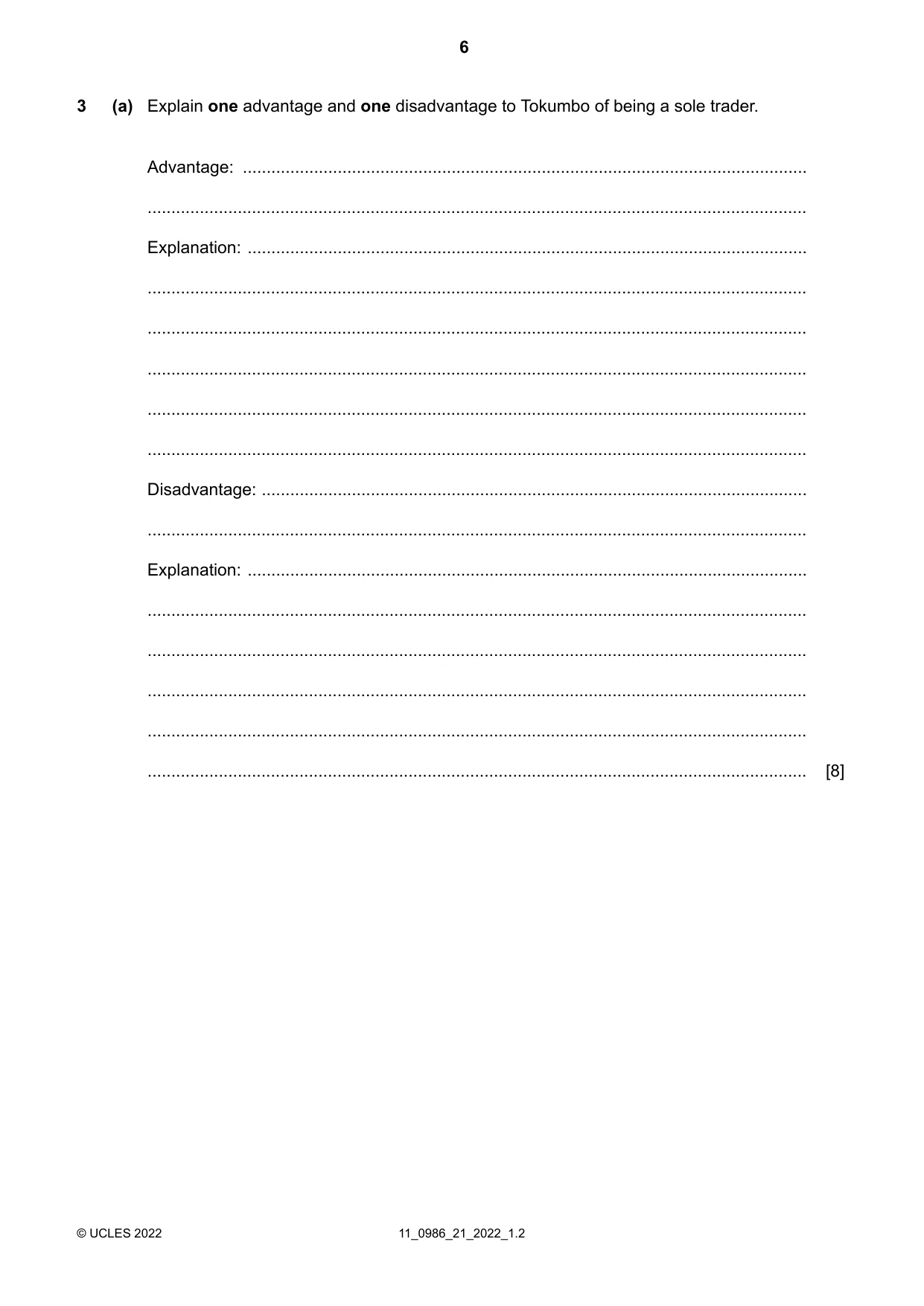 Cambridge IGCSE Business Studies (9-1) 0986 2022 Oct/Nov Paper 2 · Variant 1 question paper, page 6 of 12
