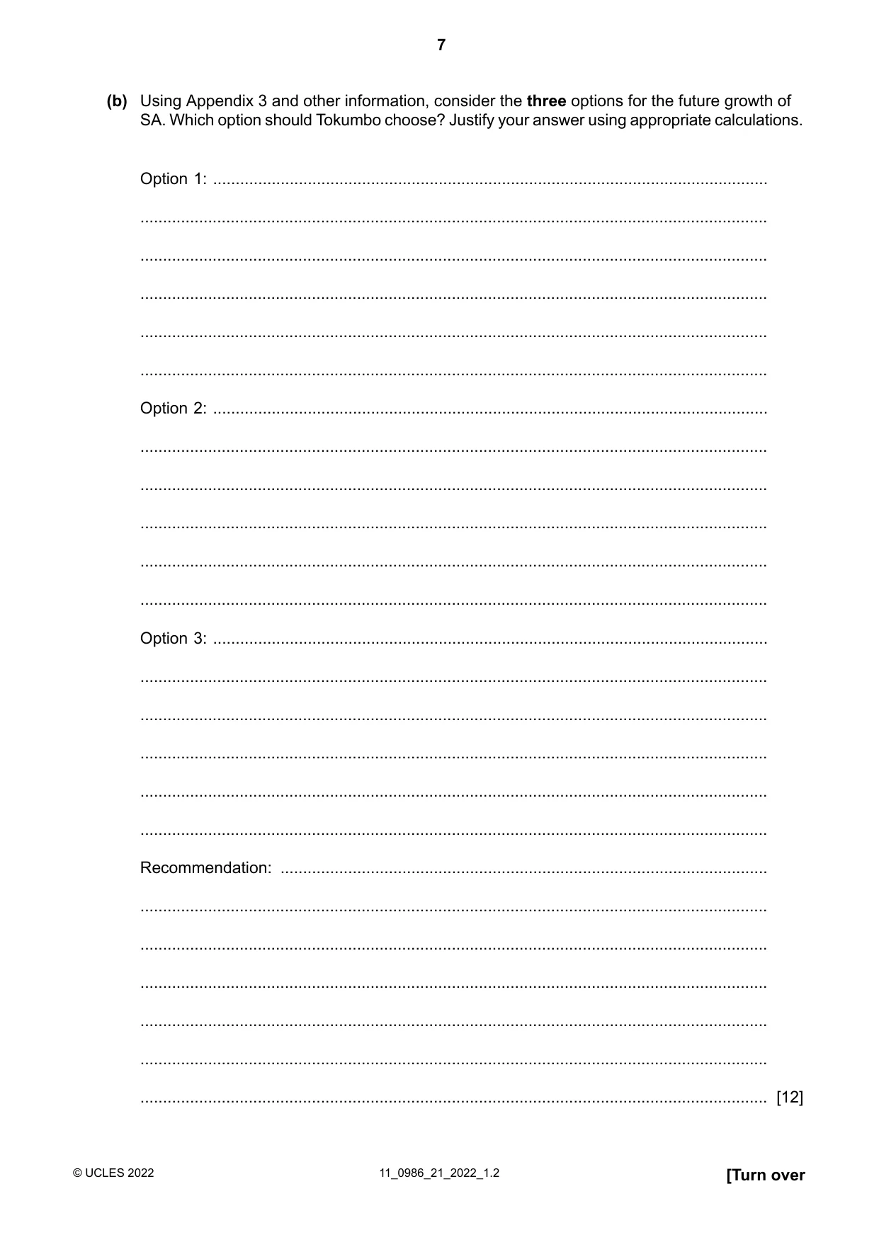Cambridge IGCSE Business Studies (9-1) 0986 2022 Oct/Nov Paper 2 · Variant 1 question paper, page 7 of 12