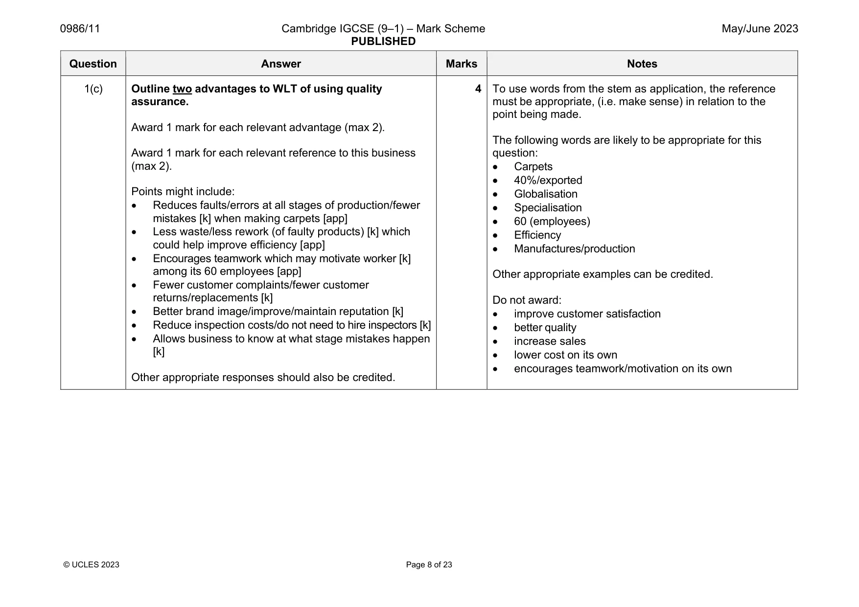 Mark scheme, page 8 of 23