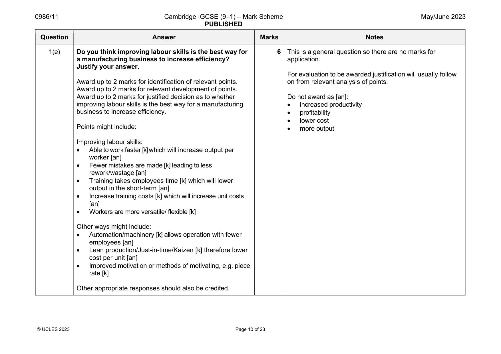 Mark scheme, page 10 of 23