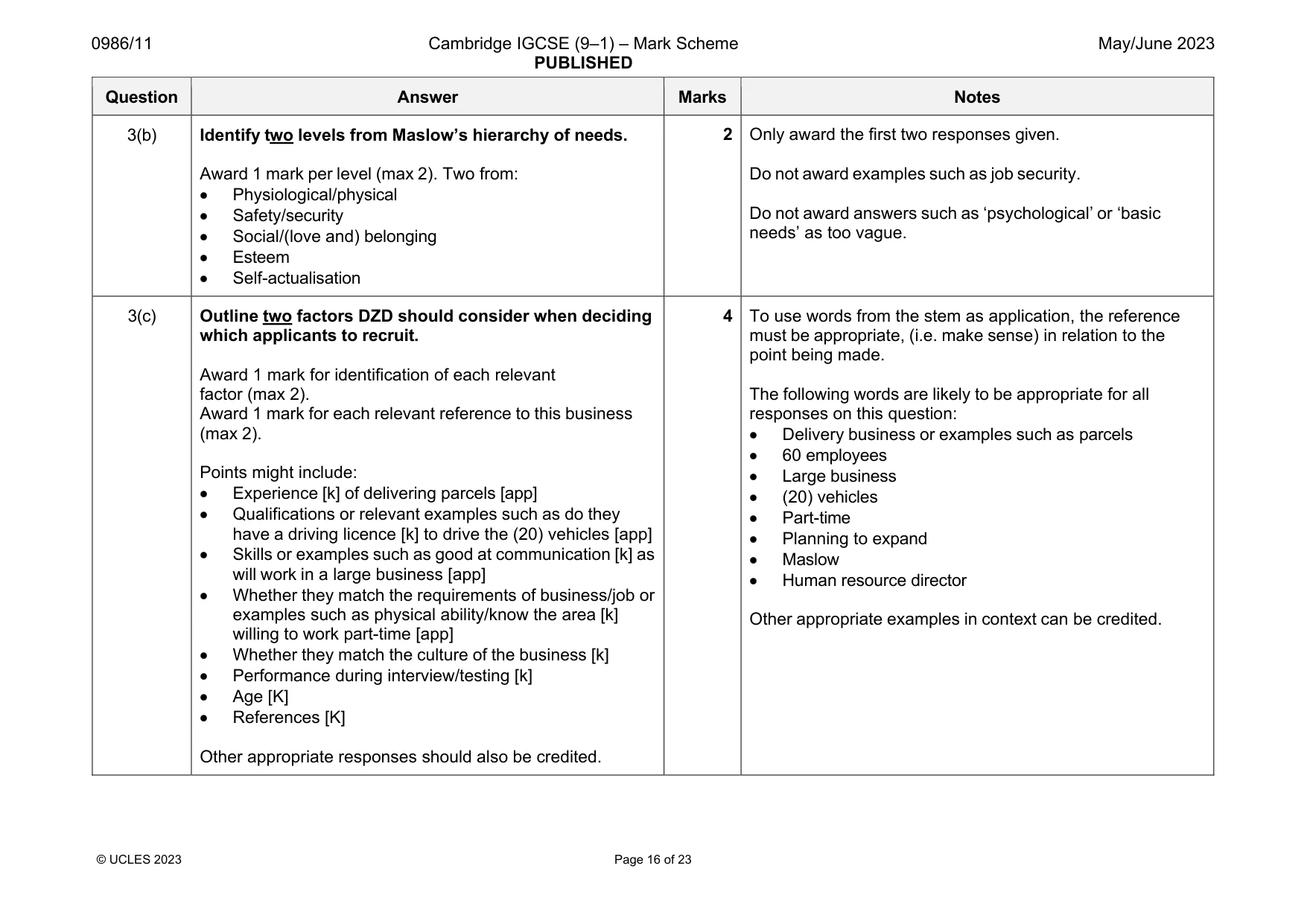 Mark scheme, page 16 of 23