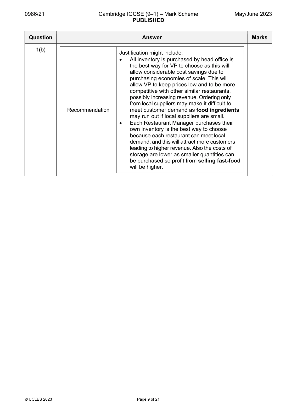 Mark scheme, page 9 of 21