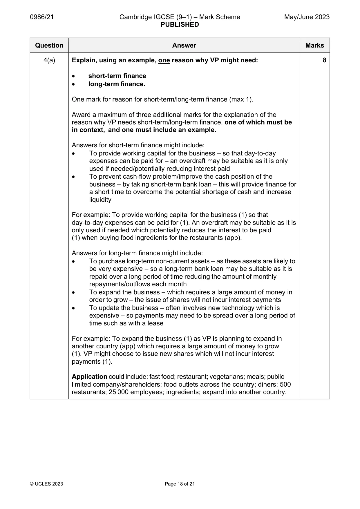 Mark scheme, page 18 of 21