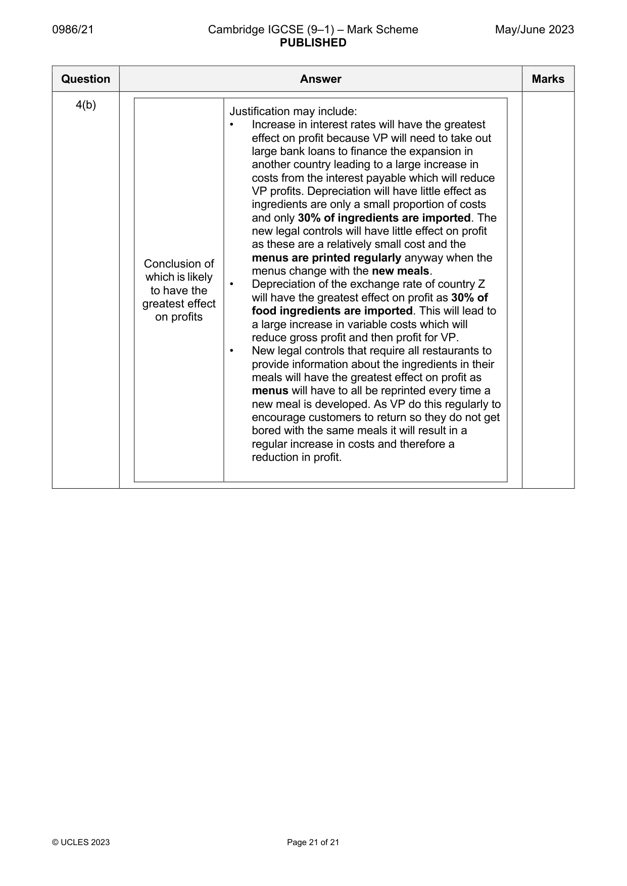 Mark scheme, page 21 of 21