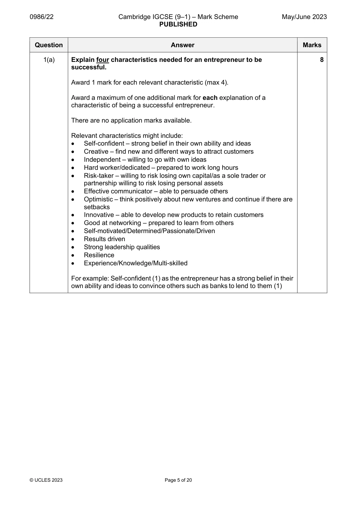 Mark scheme, page 5 of 20