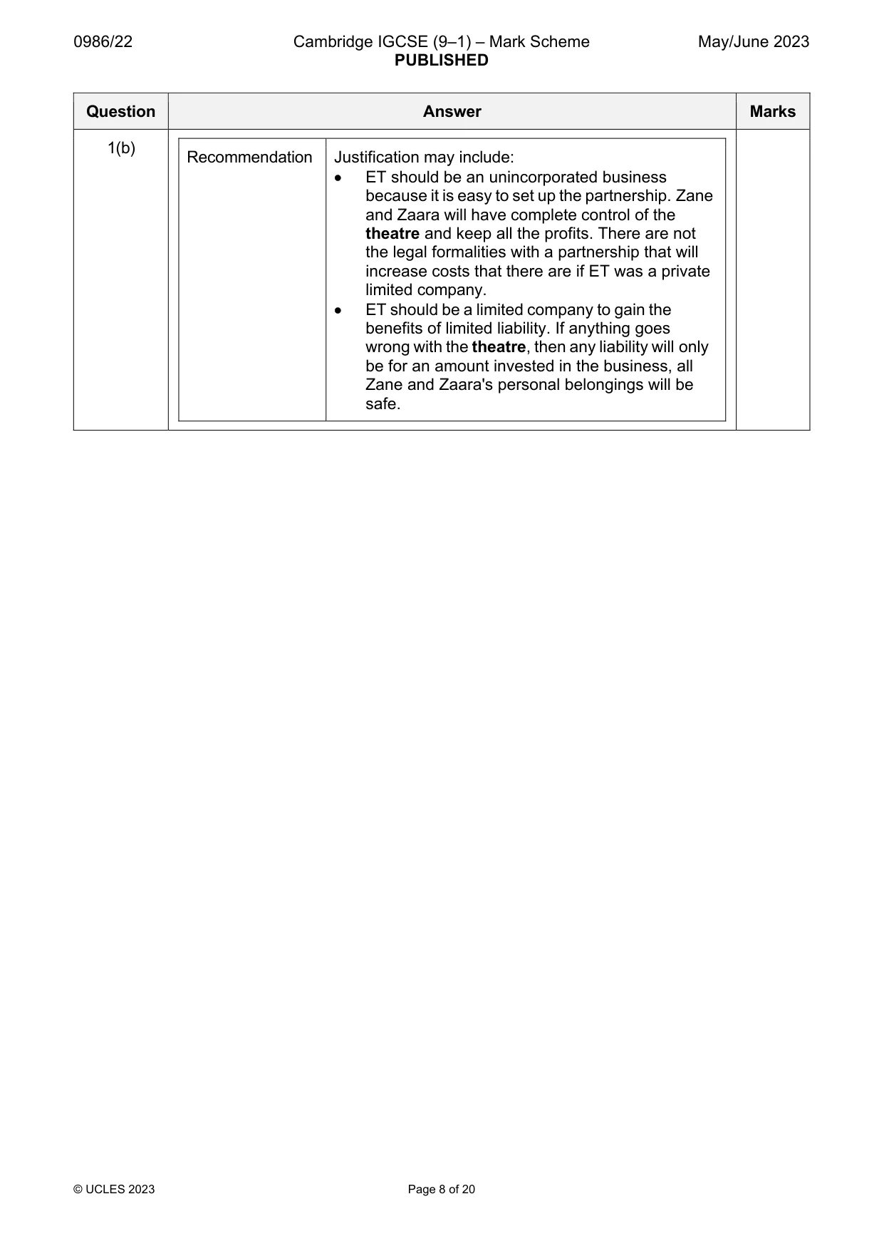 Mark scheme, page 8 of 20