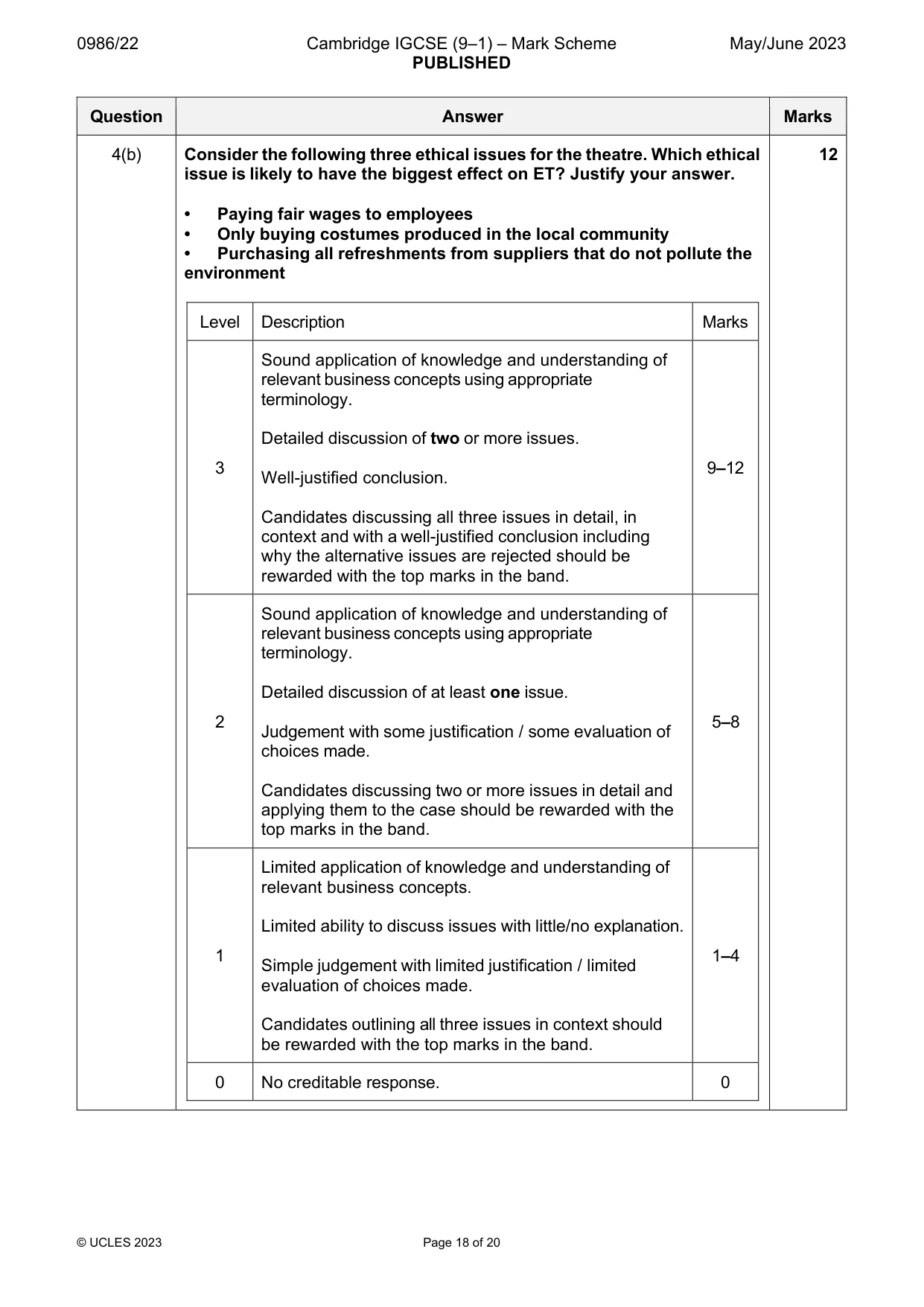 Mark scheme, page 18 of 20