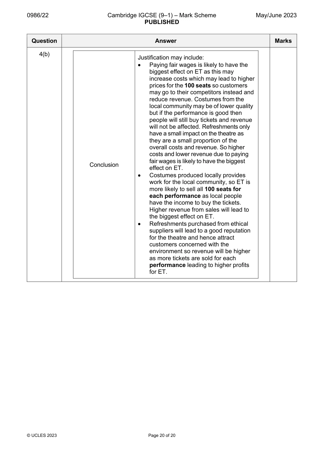 Mark scheme, page 20 of 20