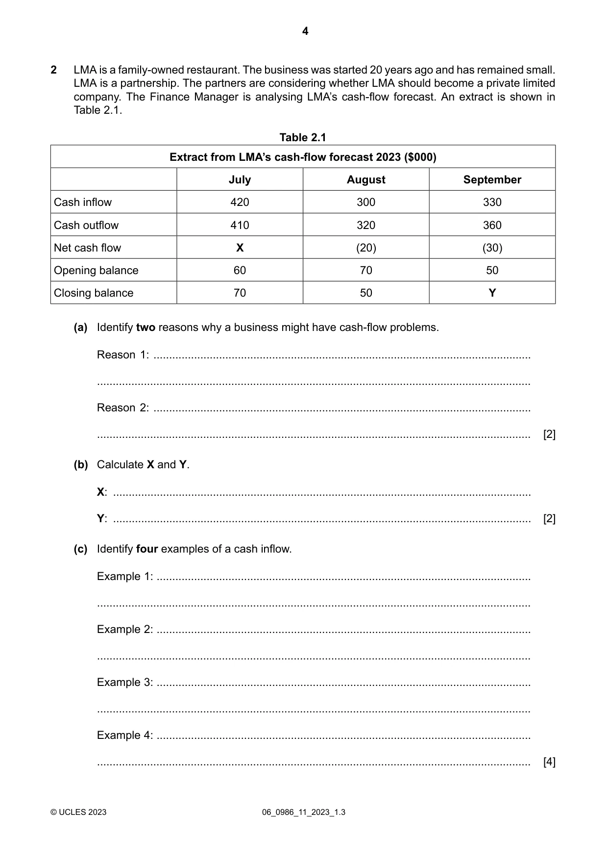 Cambridge IGCSE Business Studies (9-1) 0986 2023 May/June Paper 1 · Variant 1 question paper, page 4 of 12