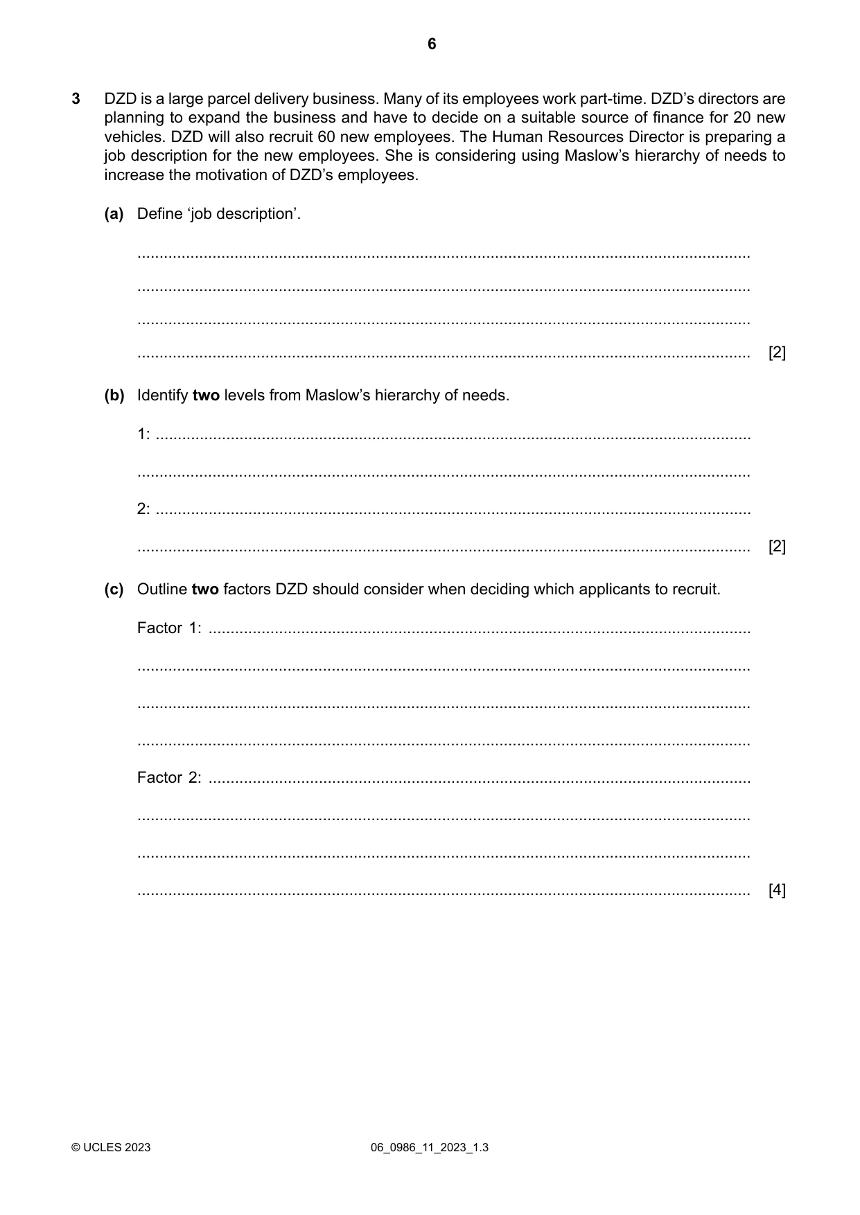Cambridge IGCSE Business Studies (9-1) 0986 2023 May/June Paper 1 · Variant 1 question paper, page 6 of 12
