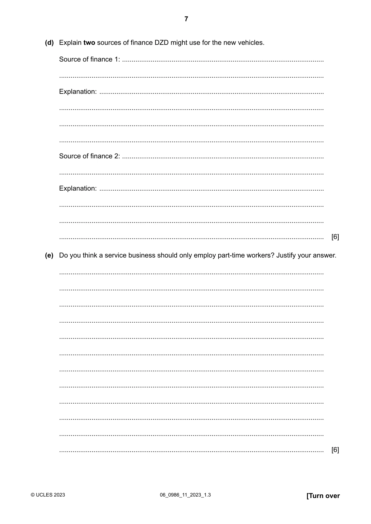 Cambridge IGCSE Business Studies (9-1) 0986 2023 May/June Paper 1 · Variant 1 question paper, page 7 of 12