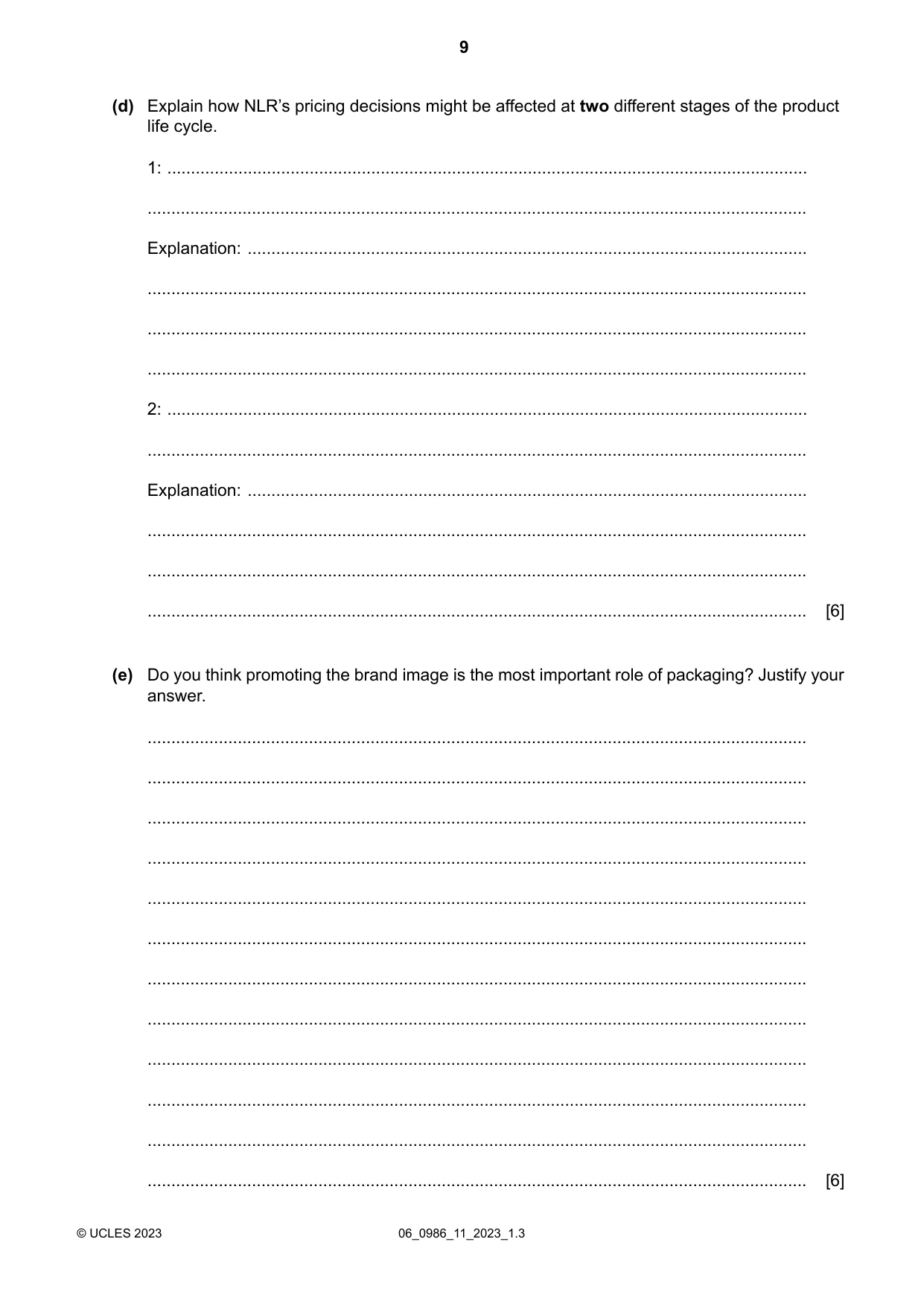 Cambridge IGCSE Business Studies (9-1) 0986 2023 May/June Paper 1 · Variant 1 question paper, page 9 of 12