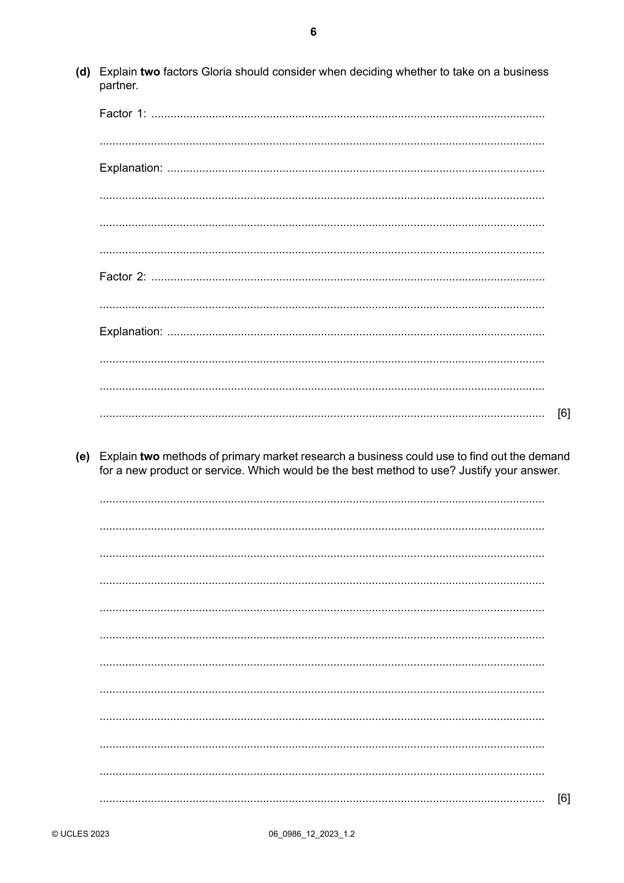 Cambridge IGCSE Business Studies (9-1) 0986 2023 May/June Paper 1 · Variant 2 question paper, page 6 of 12