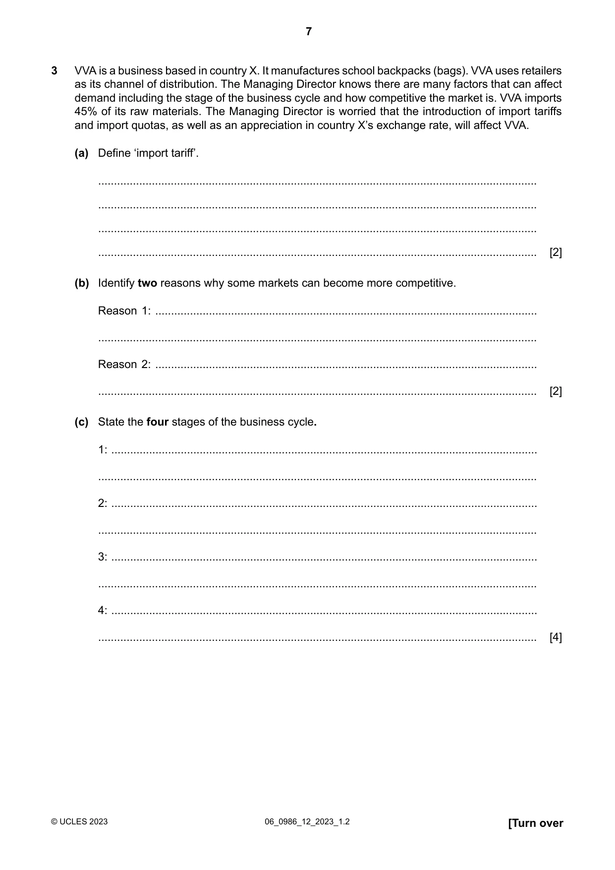 Cambridge IGCSE Business Studies (9-1) 0986 2023 May/June Paper 1 · Variant 2 question paper, page 7 of 12
