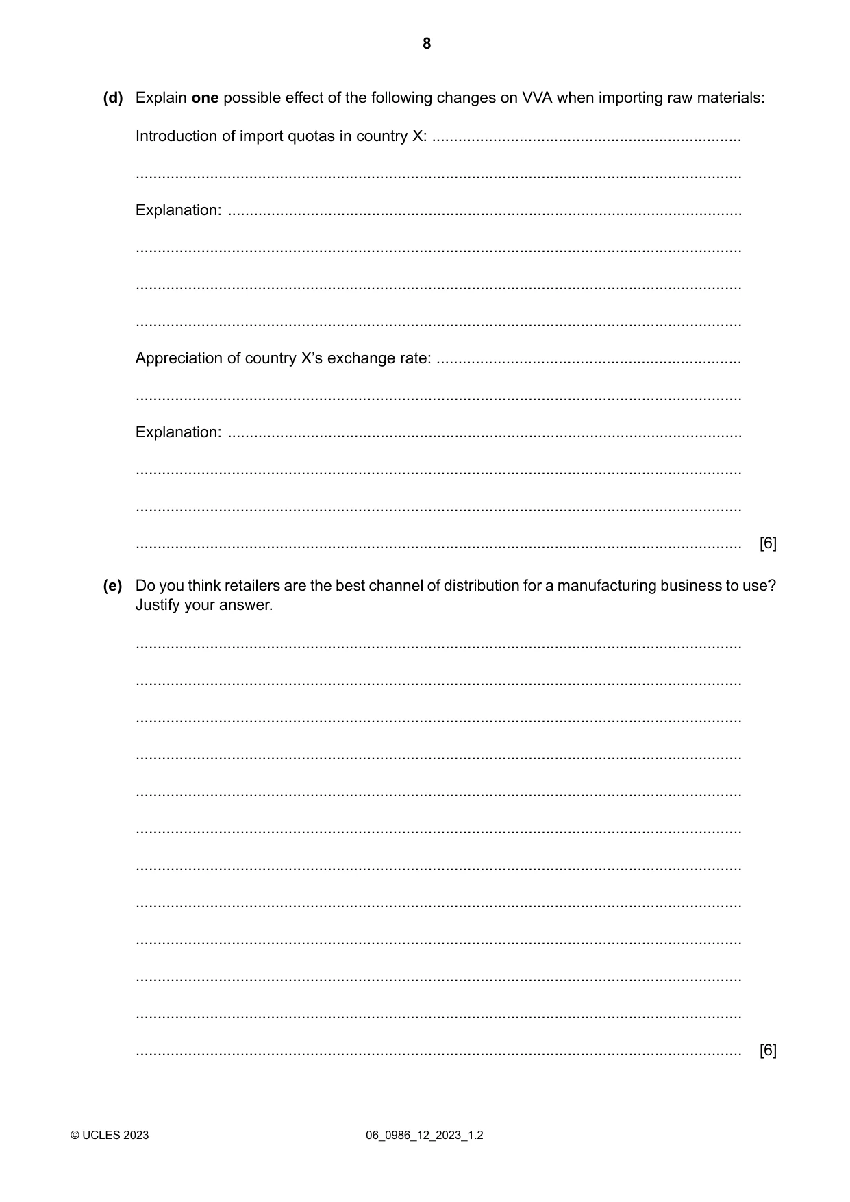 Cambridge IGCSE Business Studies (9-1) 0986 2023 May/June Paper 1 · Variant 2 question paper, page 8 of 12