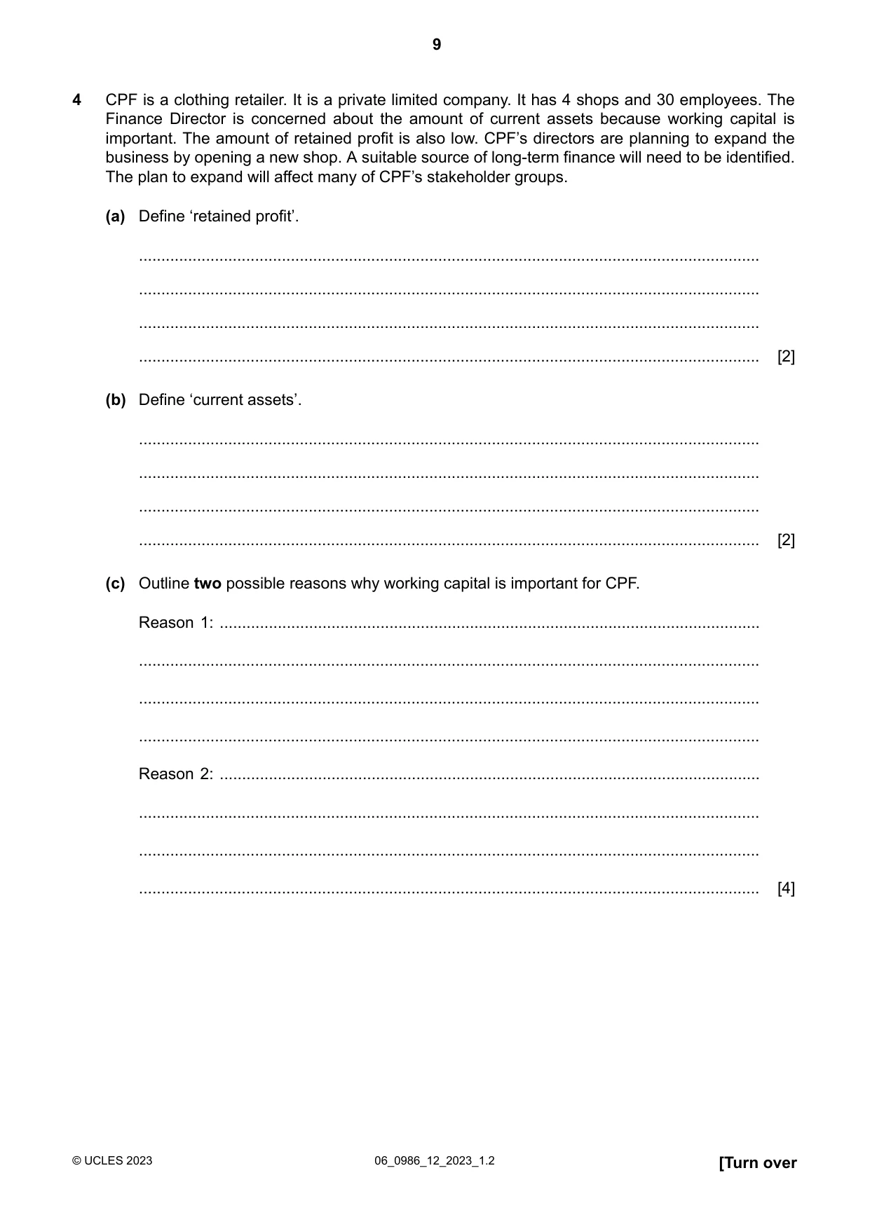 Cambridge IGCSE Business Studies (9-1) 0986 2023 May/June Paper 1 · Variant 2 question paper, page 9 of 12