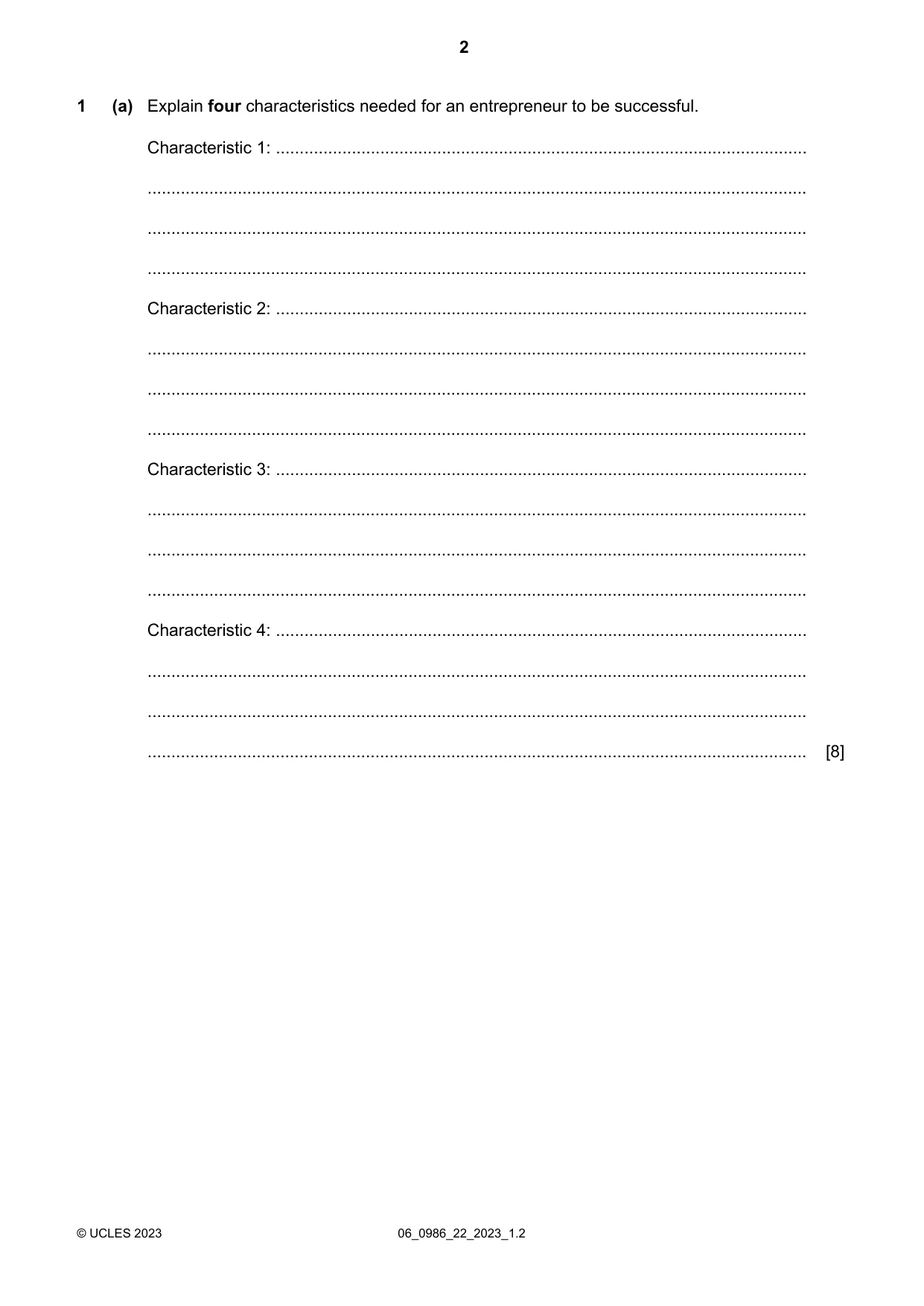 Cambridge IGCSE Business Studies (9-1) 0986 2023 May/June Paper 2 · Variant 2 question paper, page 2 of 12