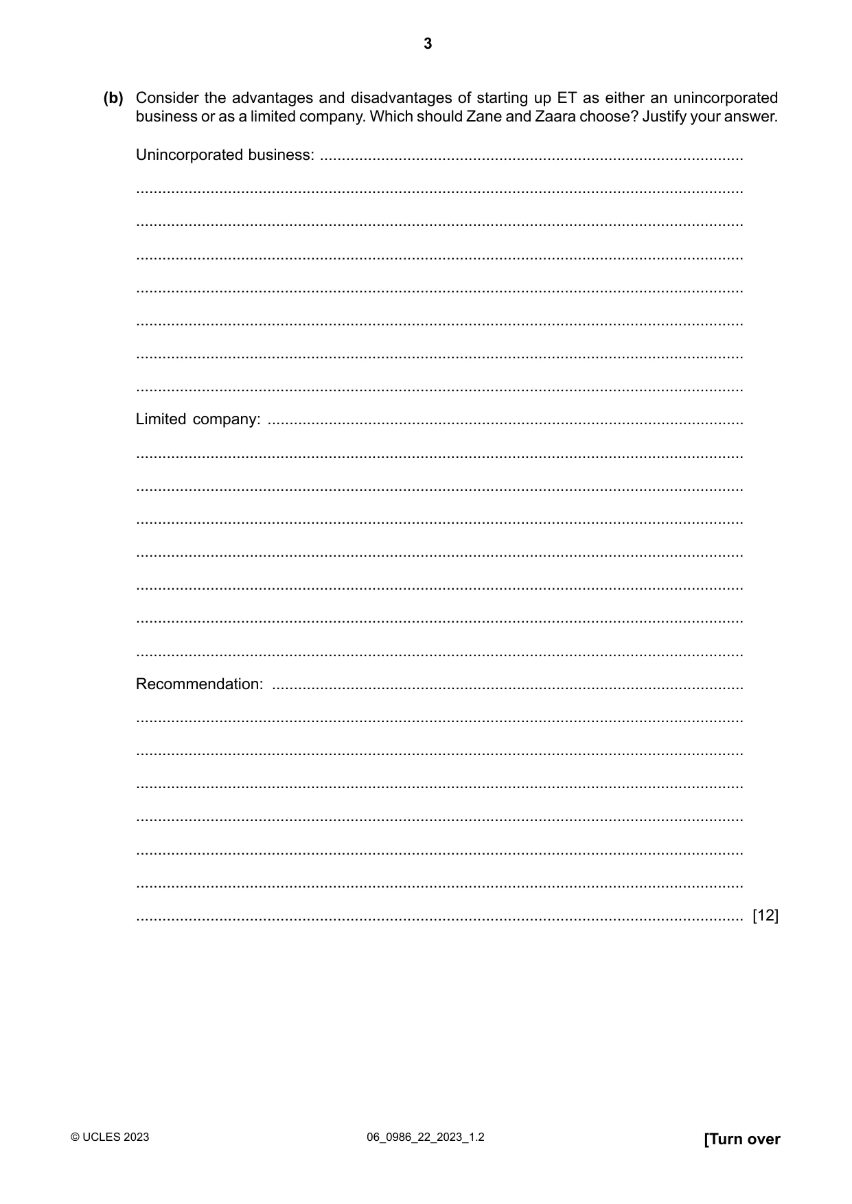 Cambridge IGCSE Business Studies (9-1) 0986 2023 May/June Paper 2 · Variant 2 question paper, page 3 of 12