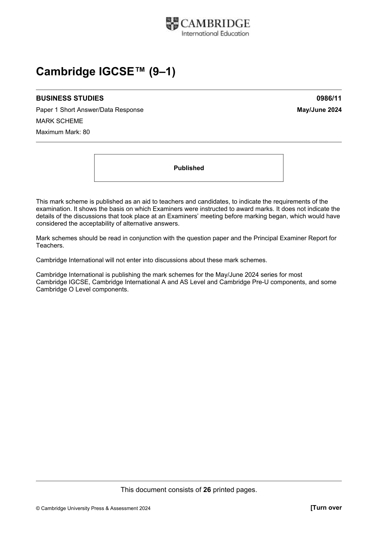 Mark scheme, page 1 of 26