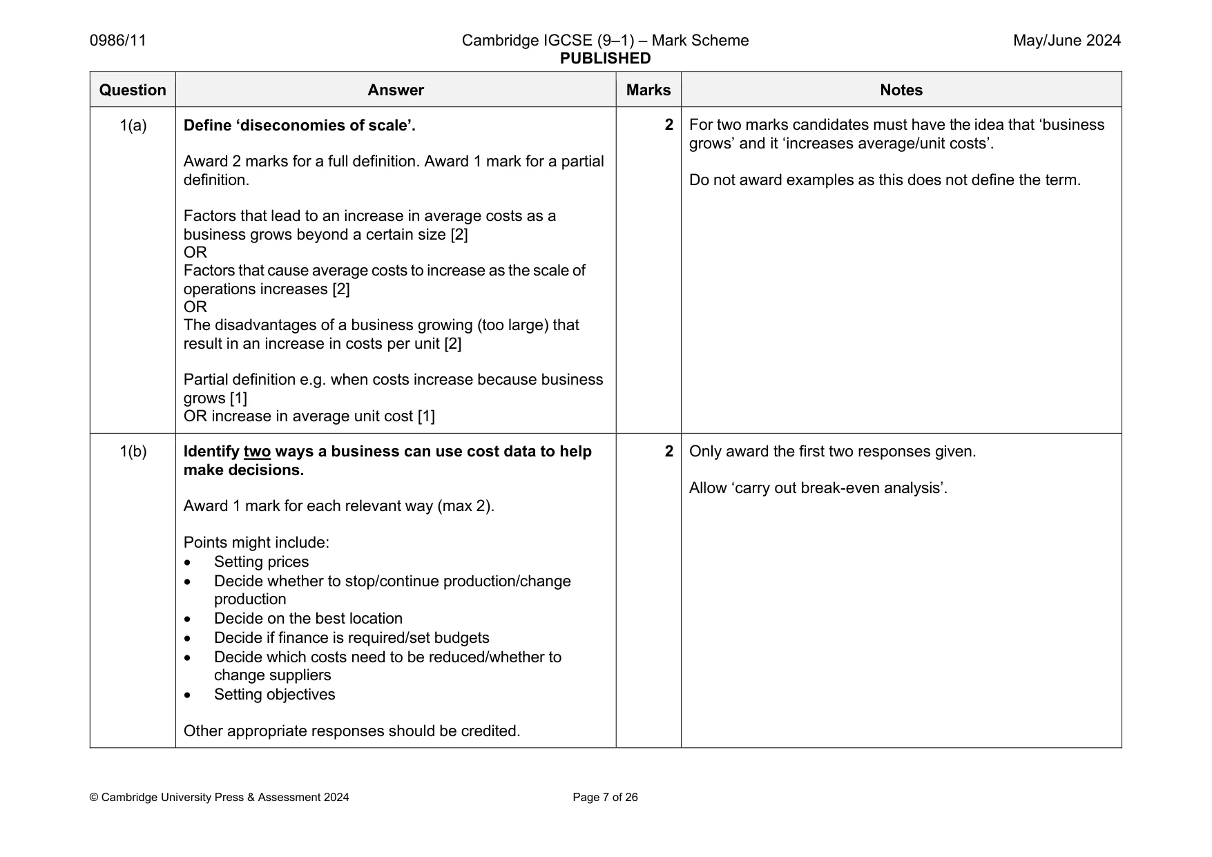 Mark scheme, page 7 of 26