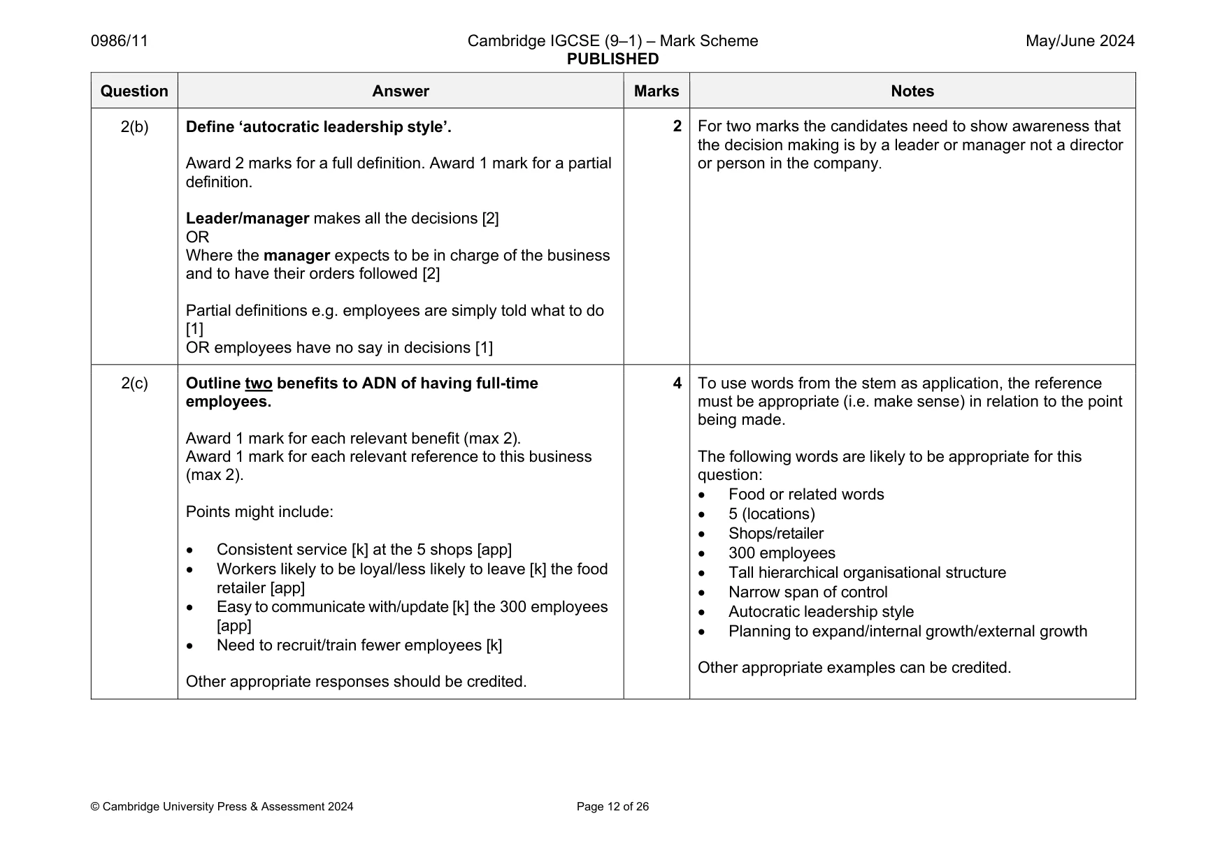 Mark scheme, page 12 of 26