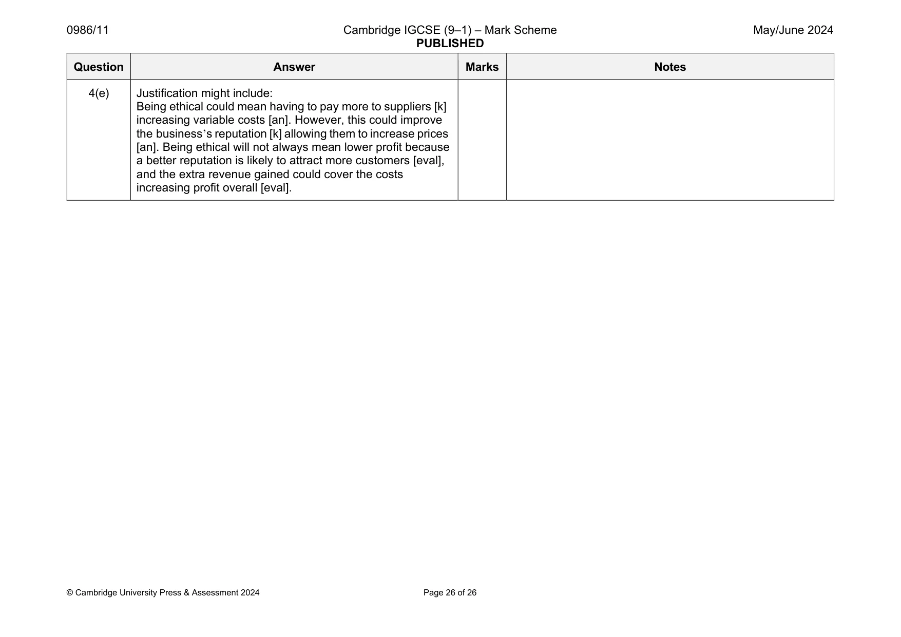 Mark scheme, page 26 of 26