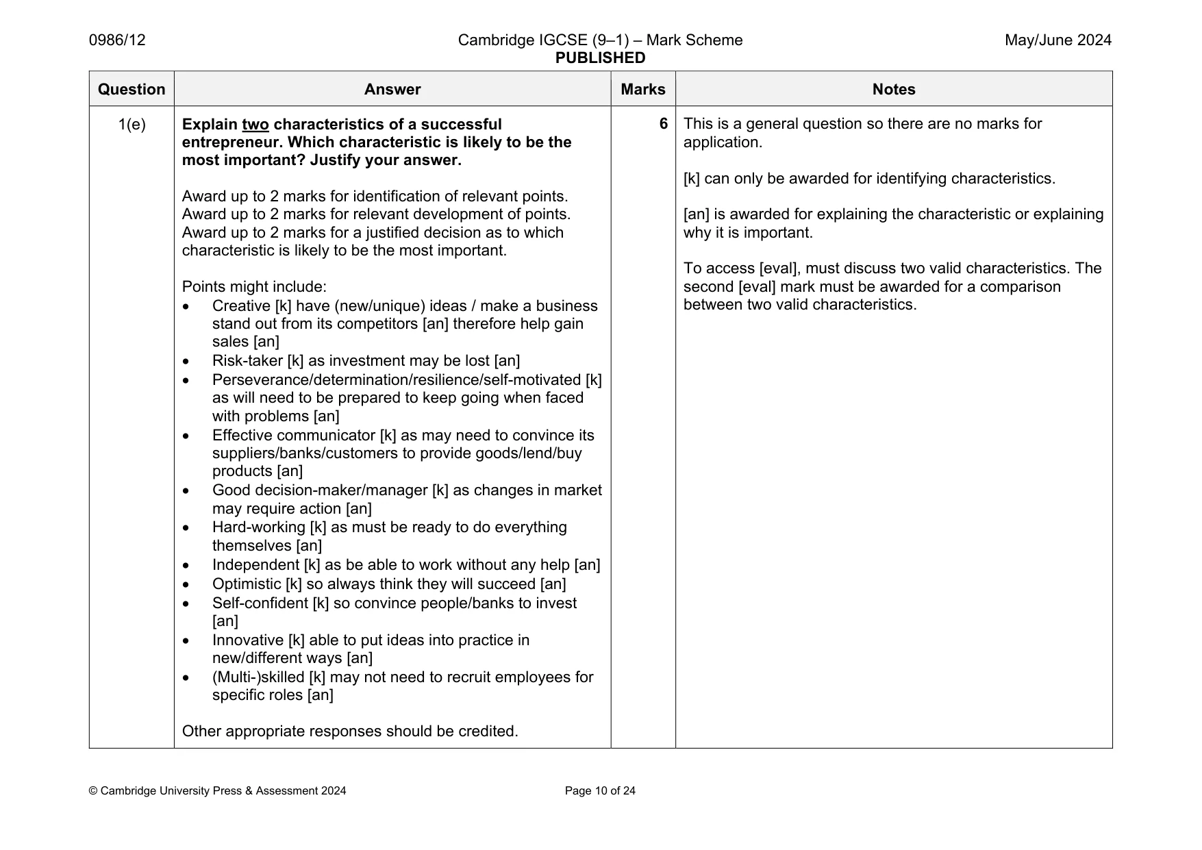 Mark scheme, page 10 of 24