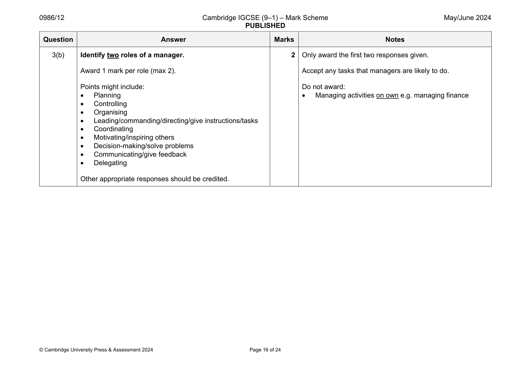 Mark scheme, page 16 of 24