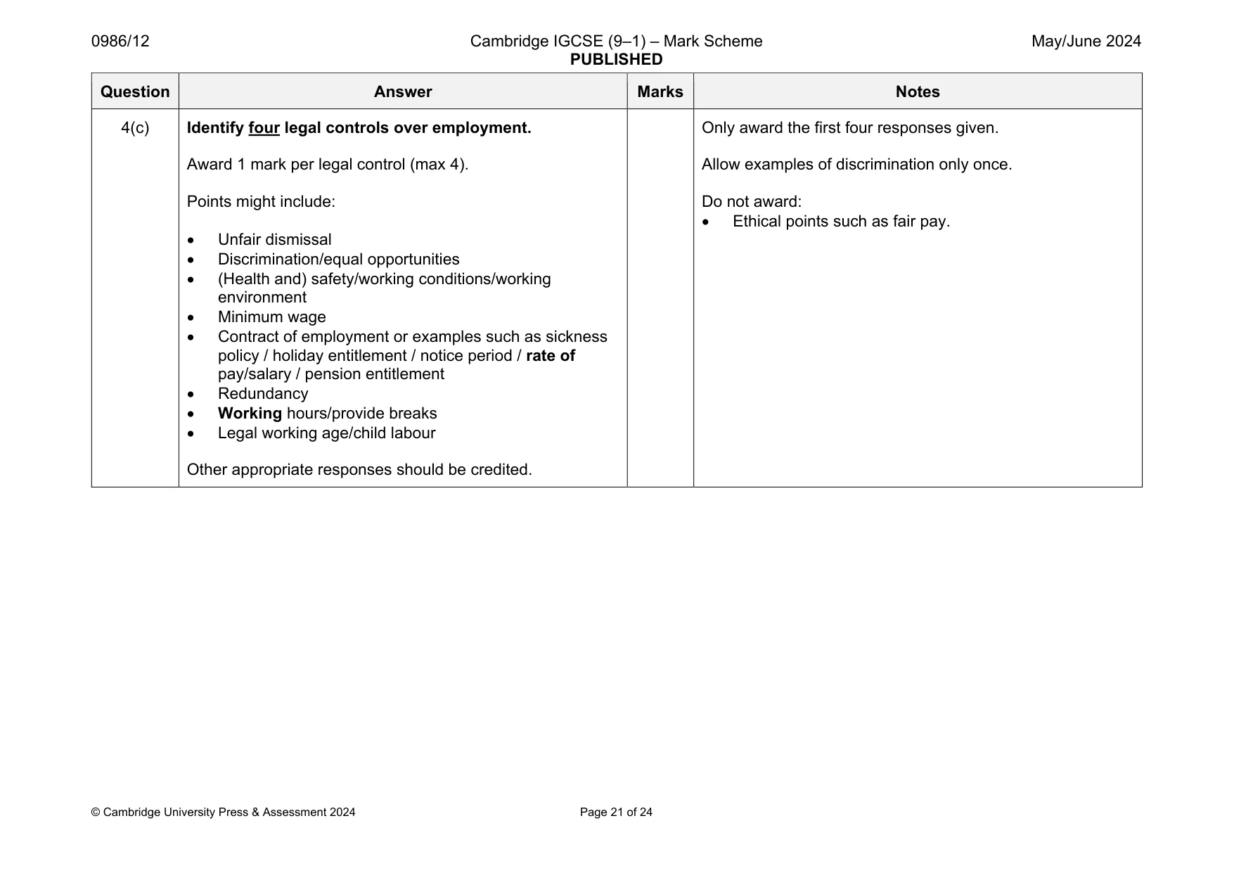 Mark scheme, page 21 of 24