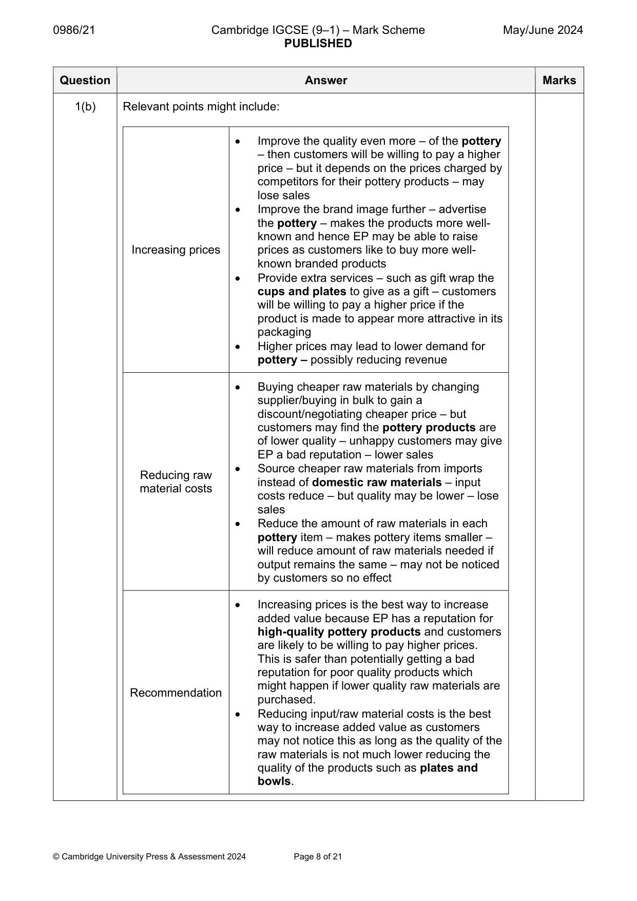 Mark scheme, page 8 of 21