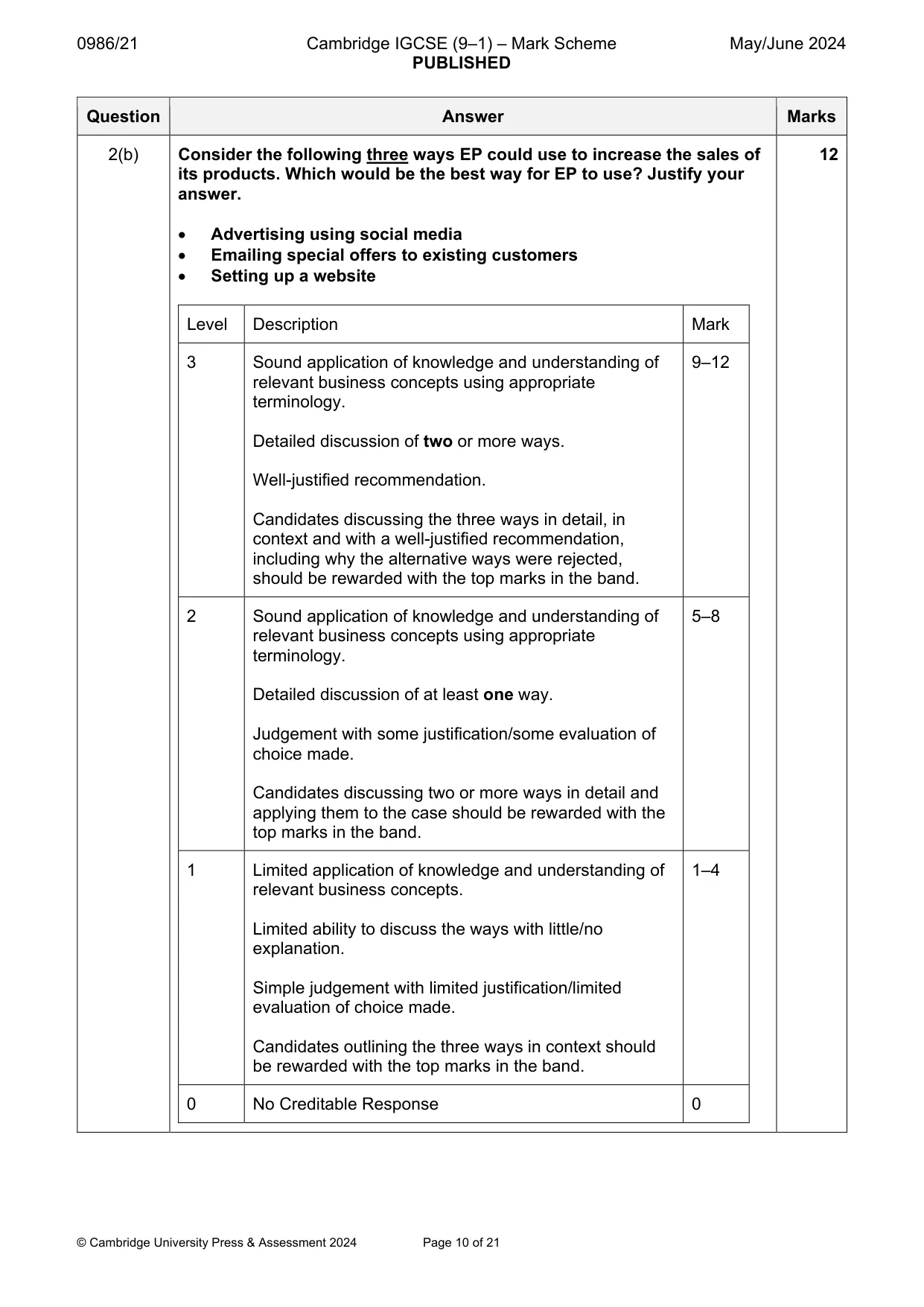 Mark scheme, page 10 of 21