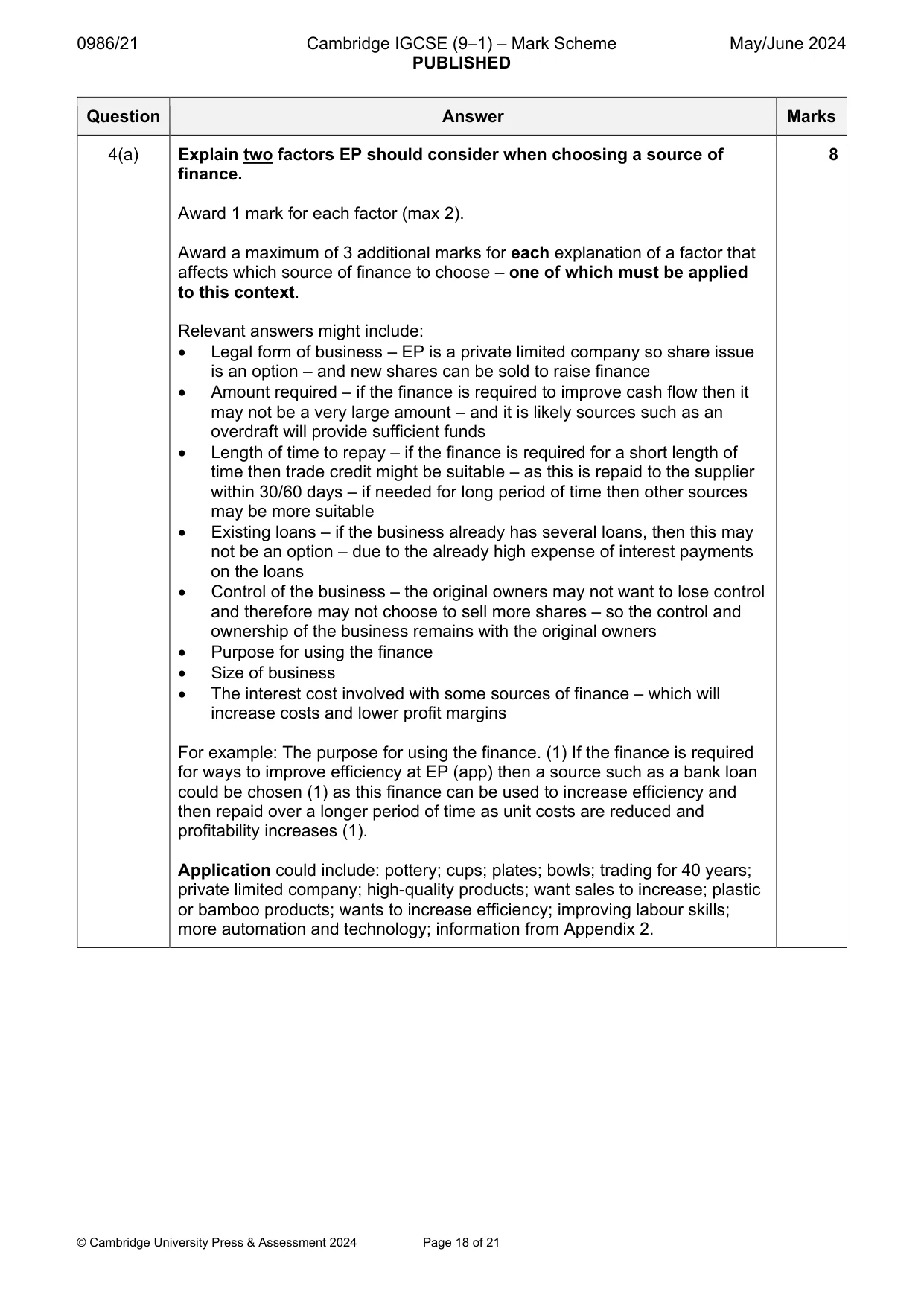 Mark scheme, page 18 of 21