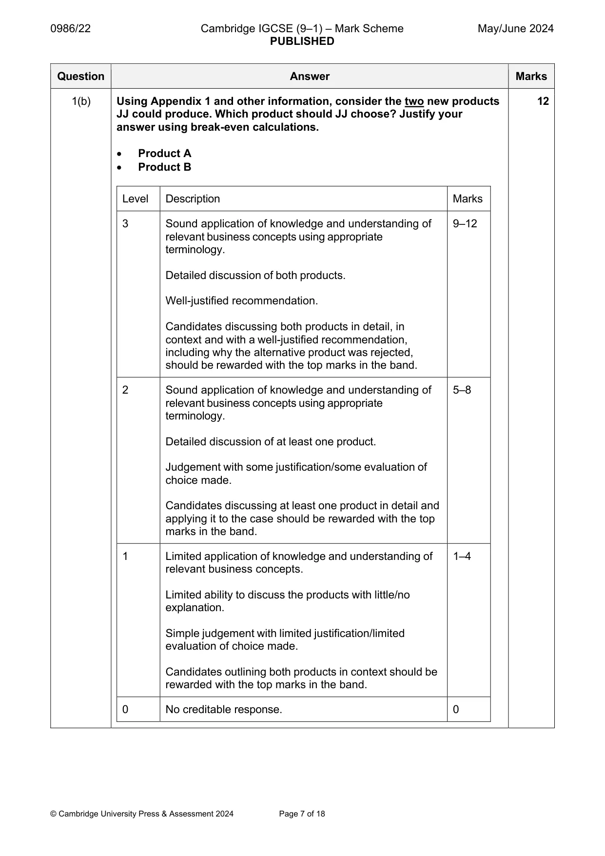 Mark scheme, page 7 of 18