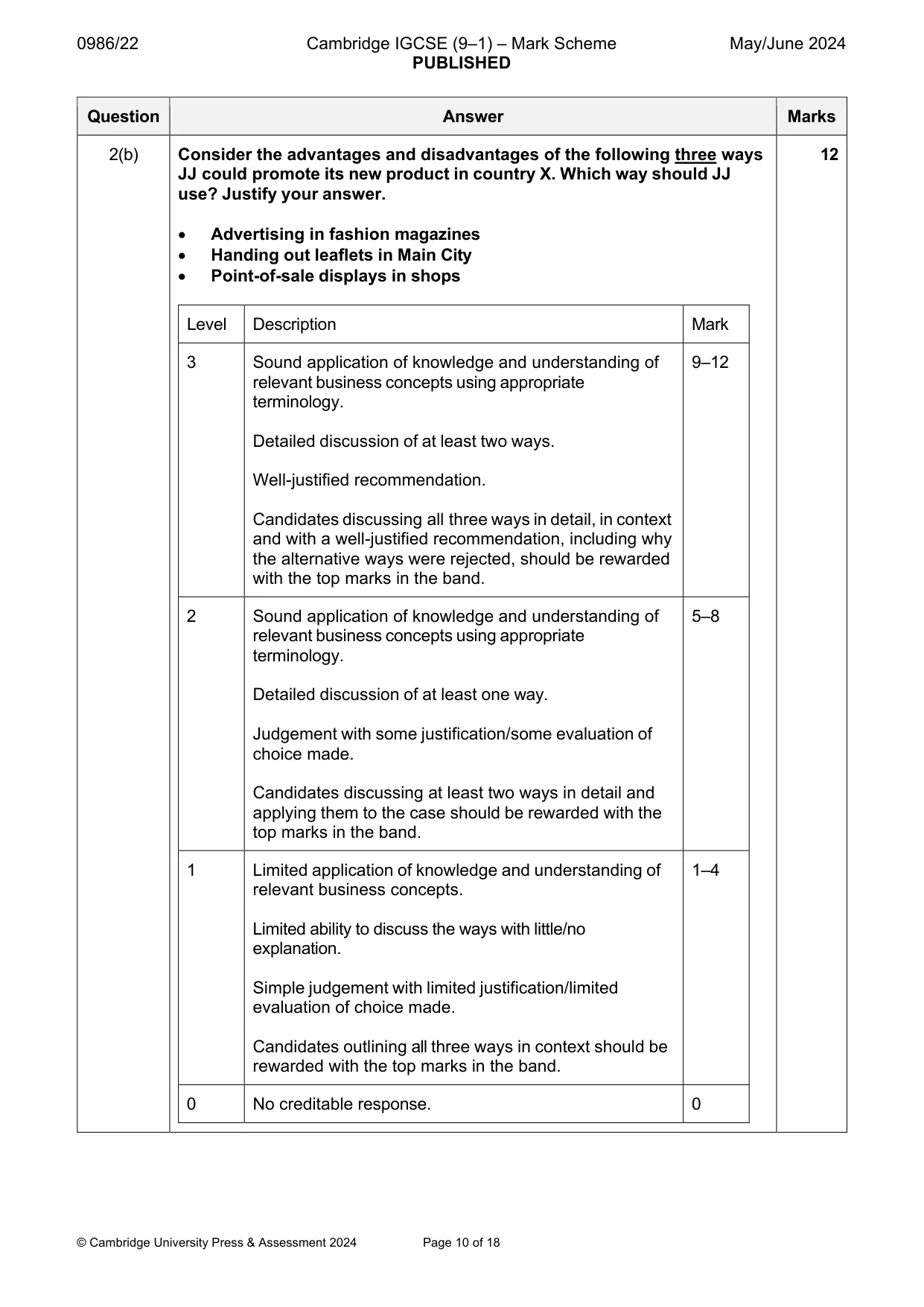 Mark scheme, page 10 of 18