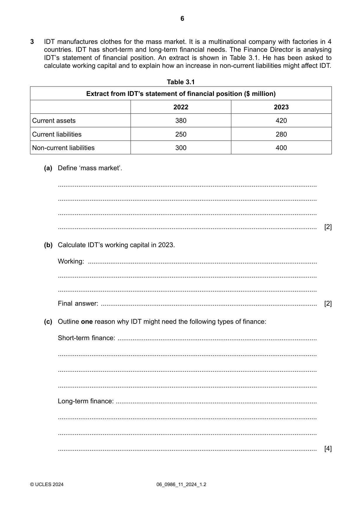 Cambridge IGCSE Business Studies (9-1) 0986 2024 May/June Paper 1 · Variant 1 question paper, page 6 of 12