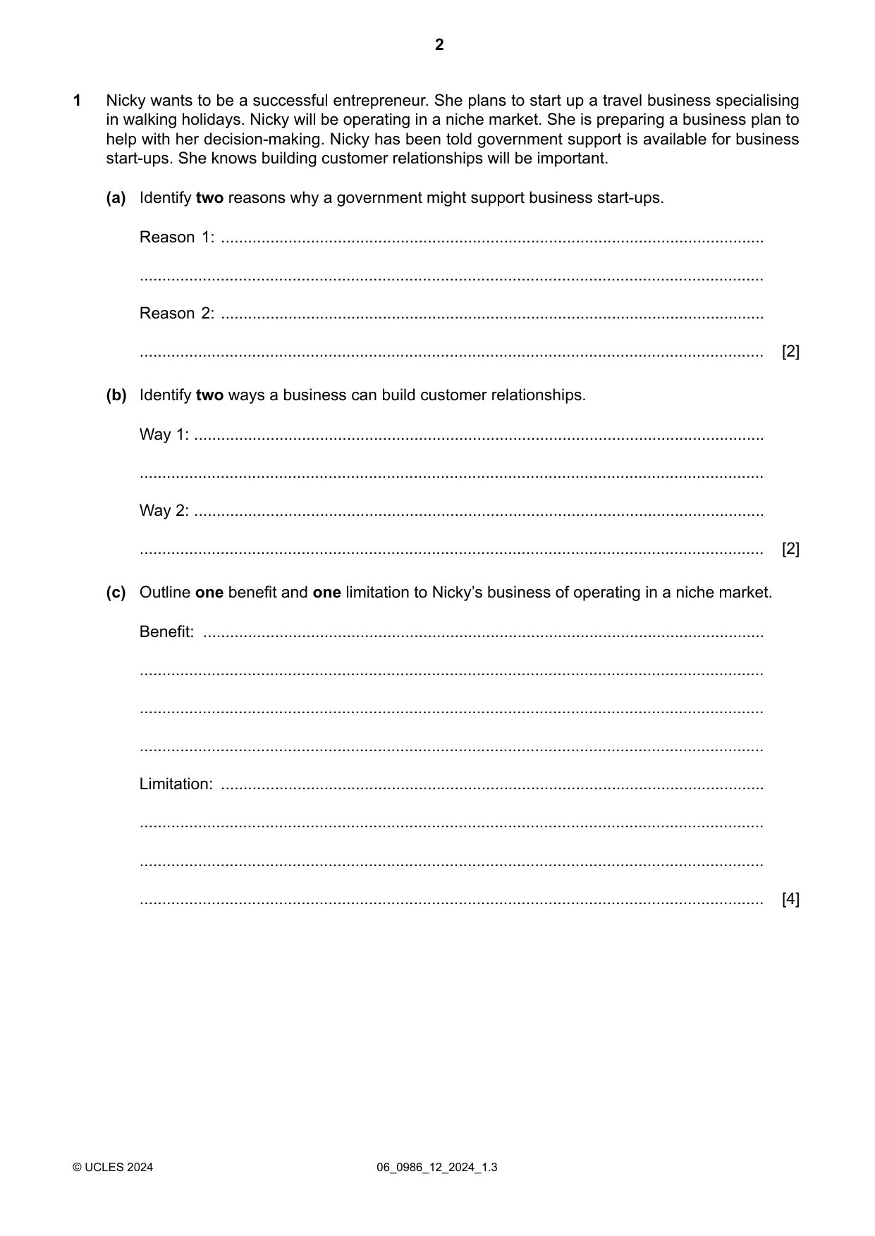 Cambridge IGCSE Business Studies (9-1) 0986 2024 May/June Paper 1 · Variant 2 question paper, page 2 of 12