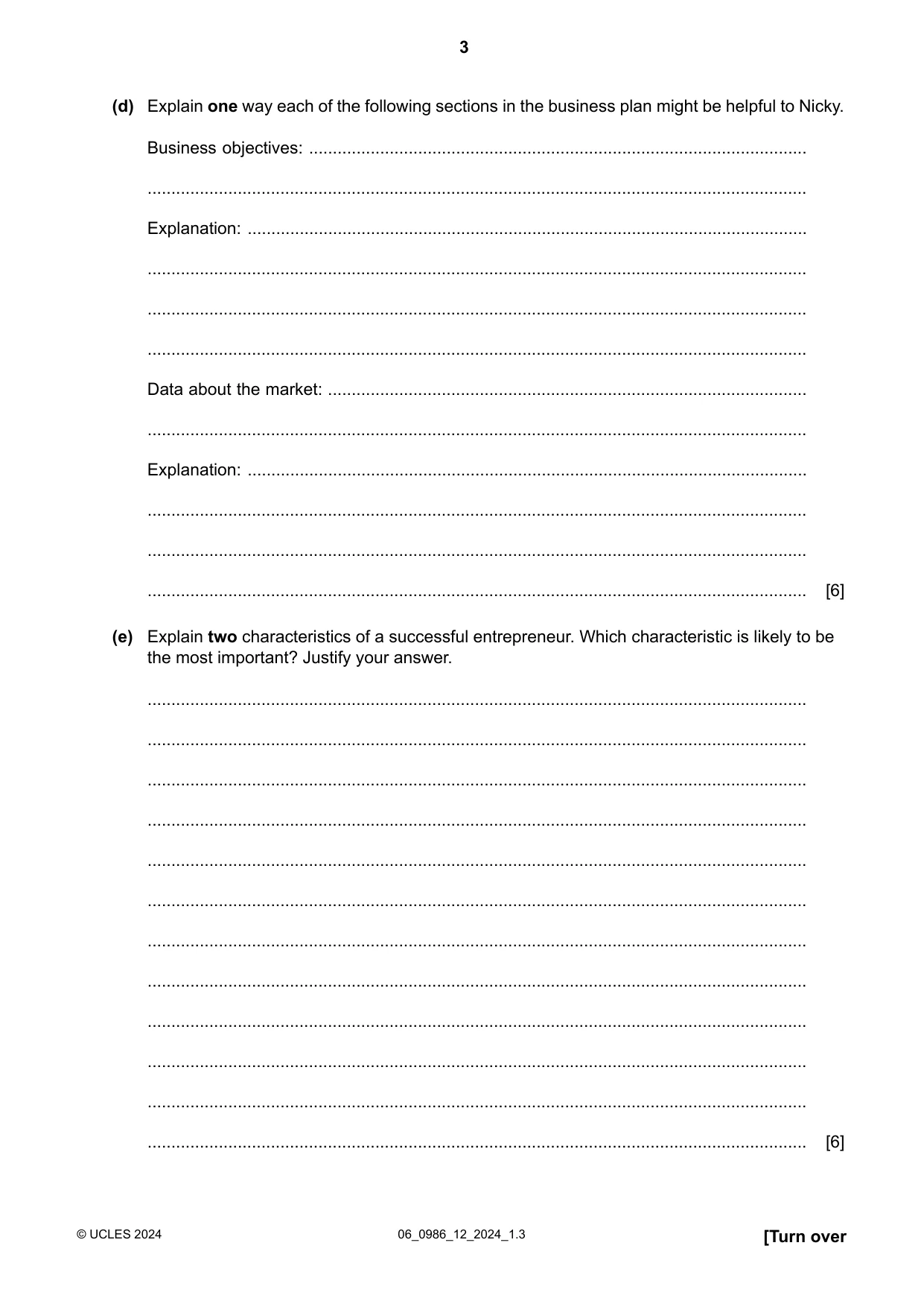 Cambridge IGCSE Business Studies (9-1) 0986 2024 May/June Paper 1 · Variant 2 question paper, page 3 of 12