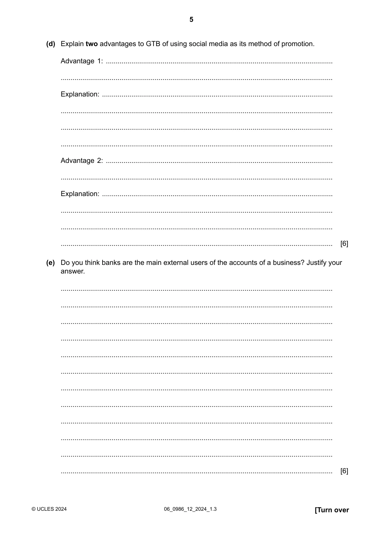 Cambridge IGCSE Business Studies (9-1) 0986 2024 May/June Paper 1 · Variant 2 question paper, page 5 of 12