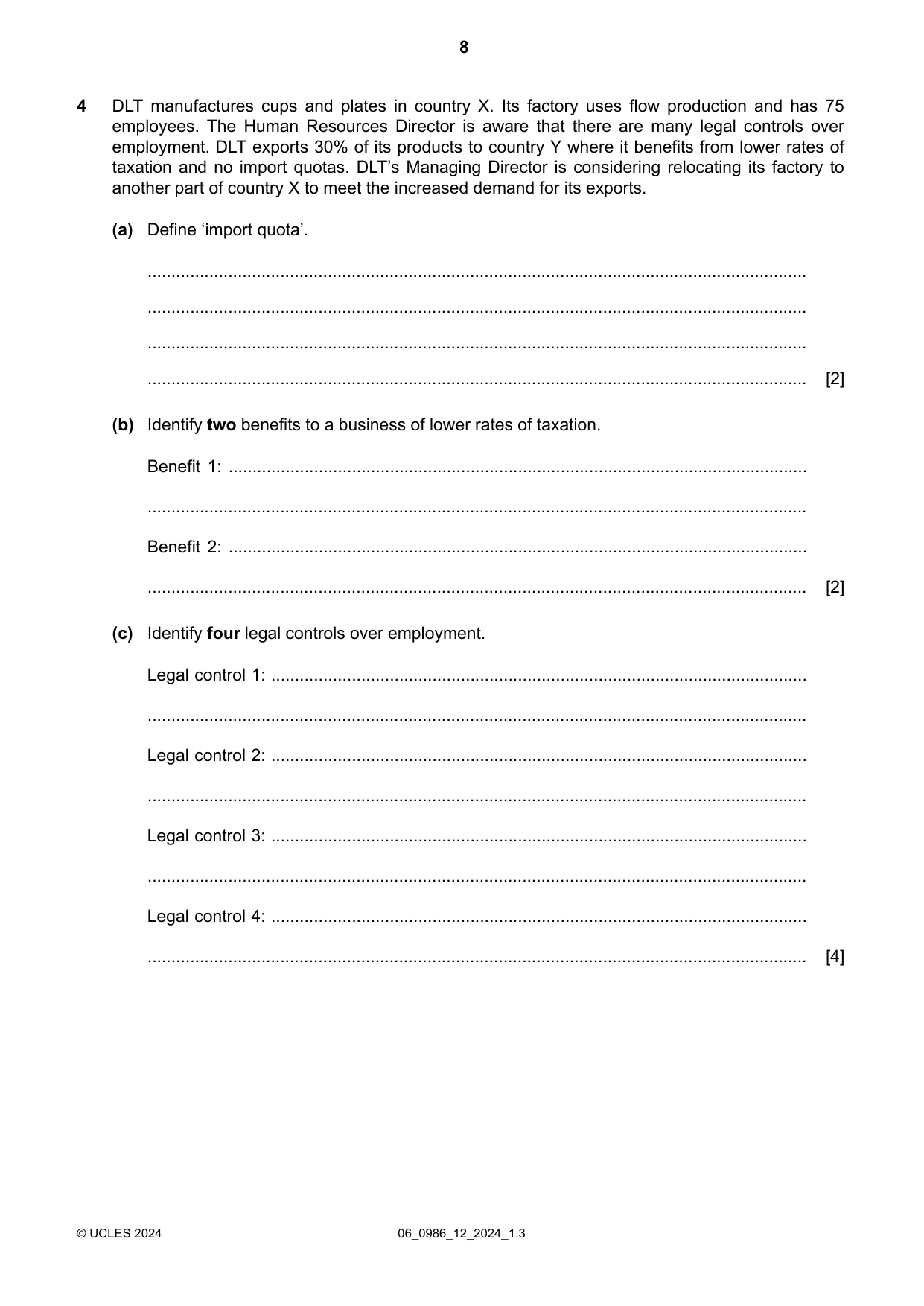 Cambridge IGCSE Business Studies (9-1) 0986 2024 May/June Paper 1 · Variant 2 question paper, page 8 of 12