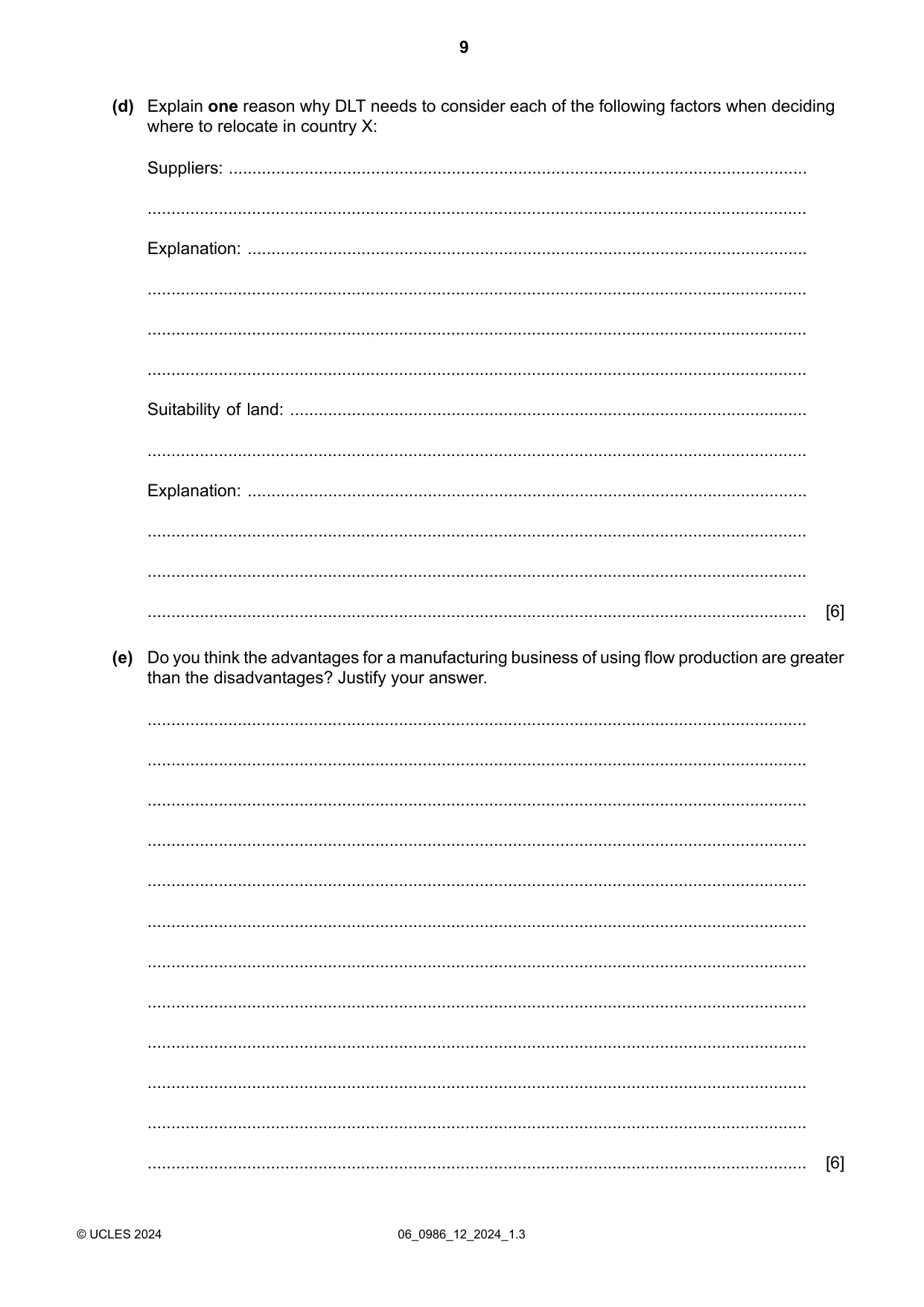 Cambridge IGCSE Business Studies (9-1) 0986 2024 May/June Paper 1 · Variant 2 question paper, page 9 of 12